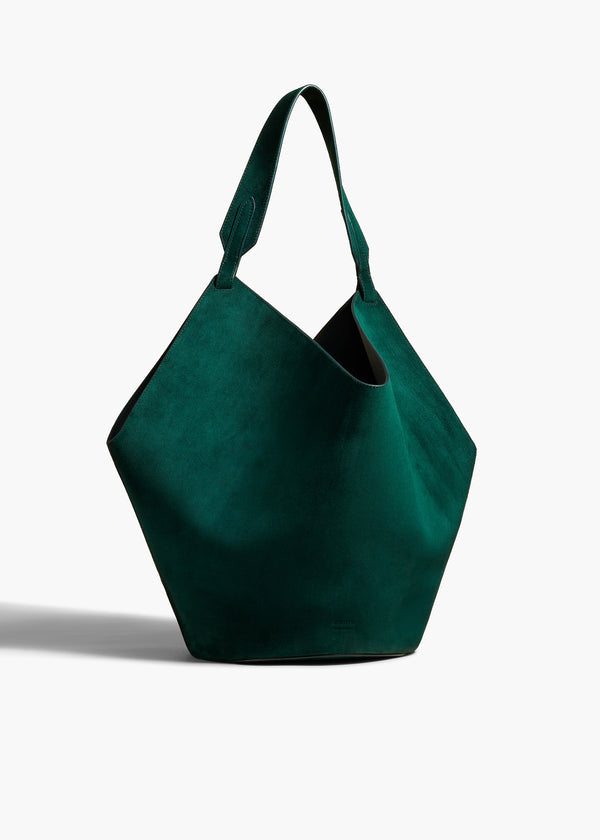 MEDIUM LOTUS HANDBAG IN ENGLISH GREEN SUEDE FRONT VIEW