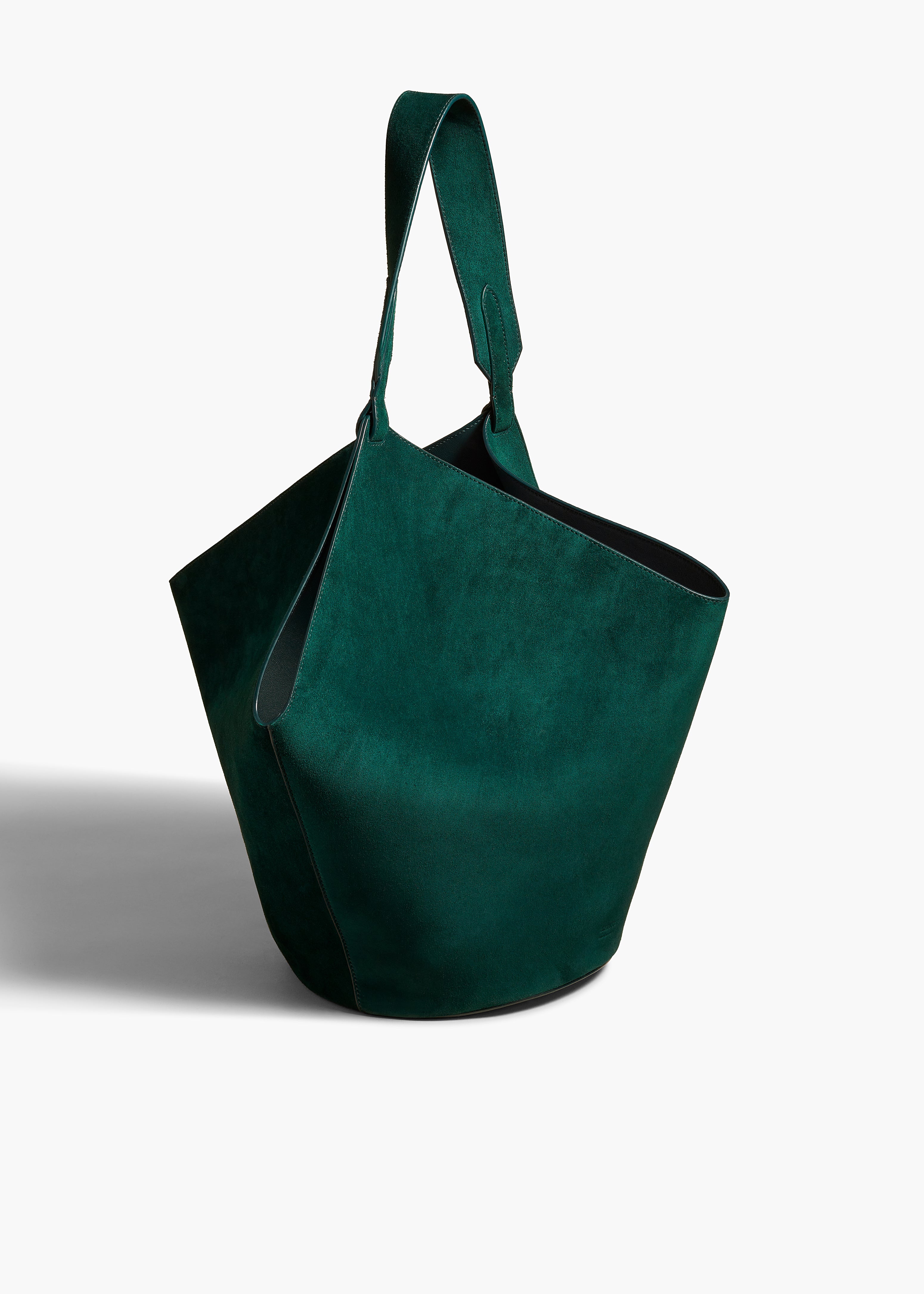 MEDIUM LOTUS HANDBAG IN ENGLISH GREEN SUEDE SIDE VIEW