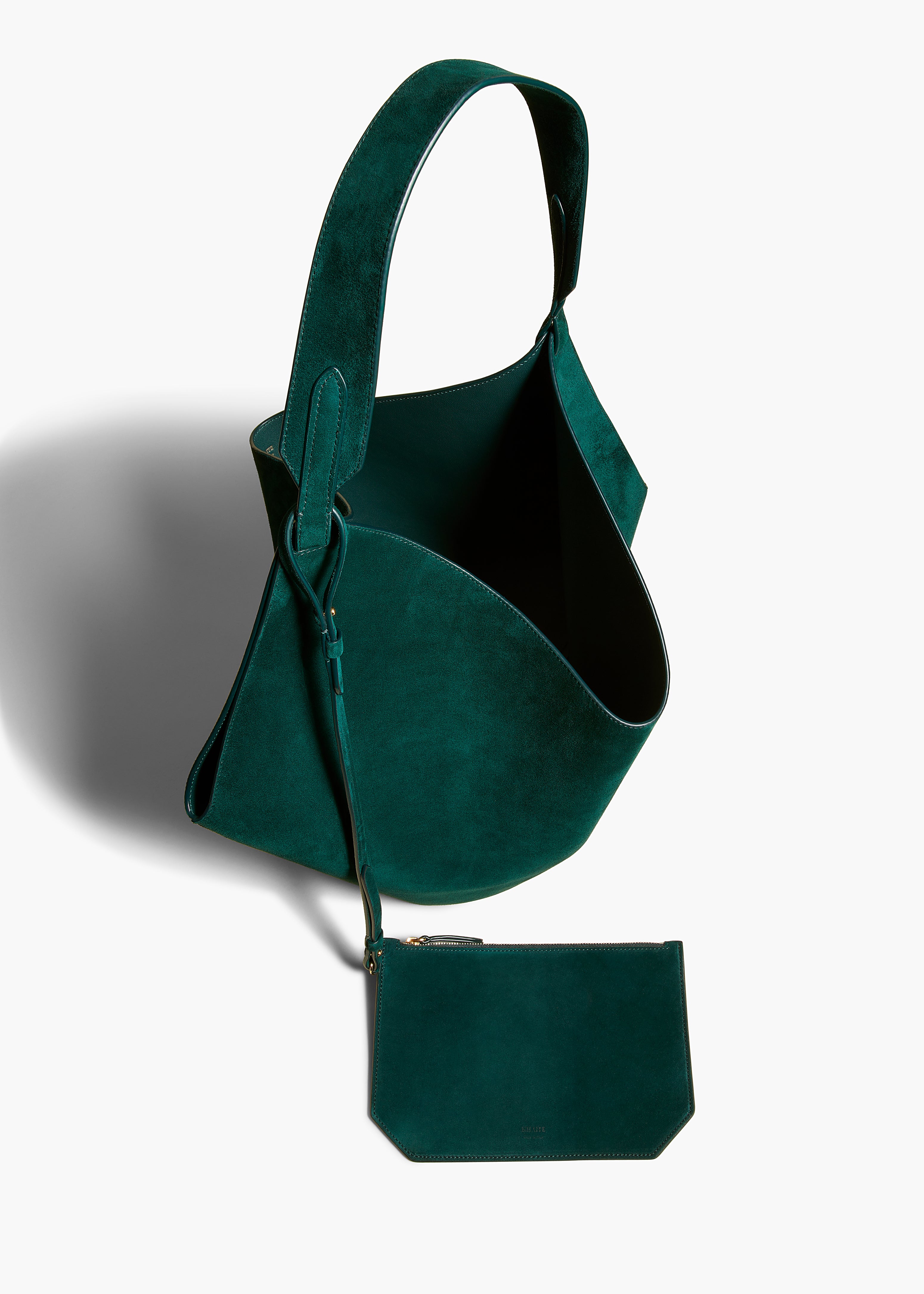 MEDIUM LOTUS HANDBAG IN ENGLISH GREEN SUEDE OVERHEAD VIEW