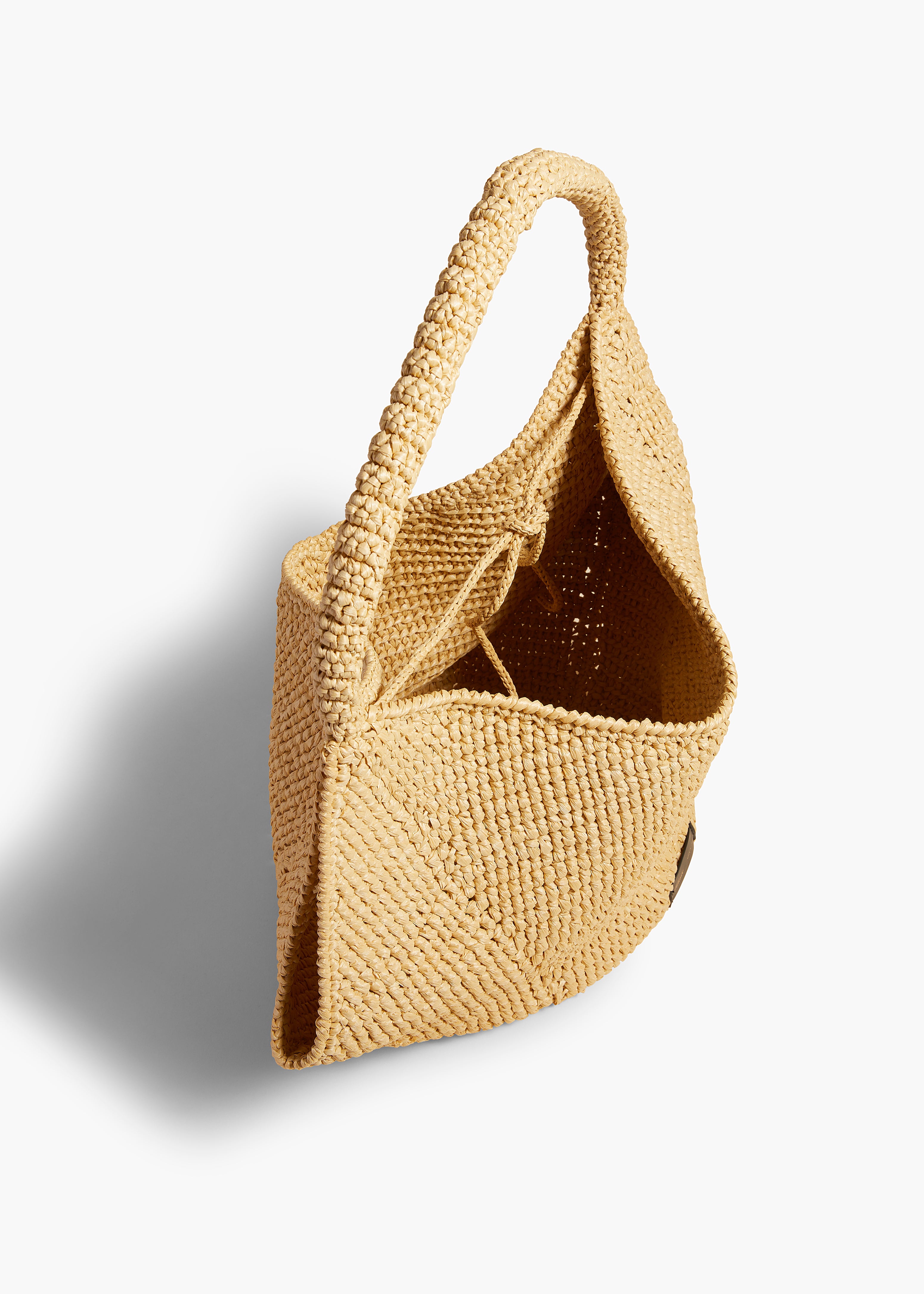 MEDIUM LOTUS HANDBAG IN NATURAL RAFFIA OVERHEAD VIEW