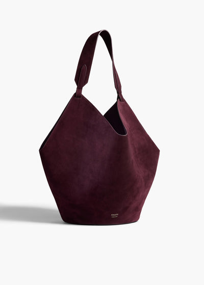 Medium Lotus Tote in Rouge Noir Suede FRONT VIEW