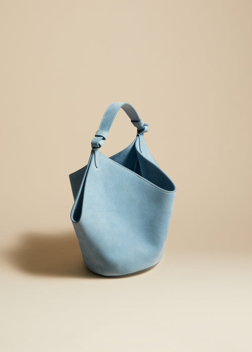 The Mini Lotus Bag in Baby Blue Suede