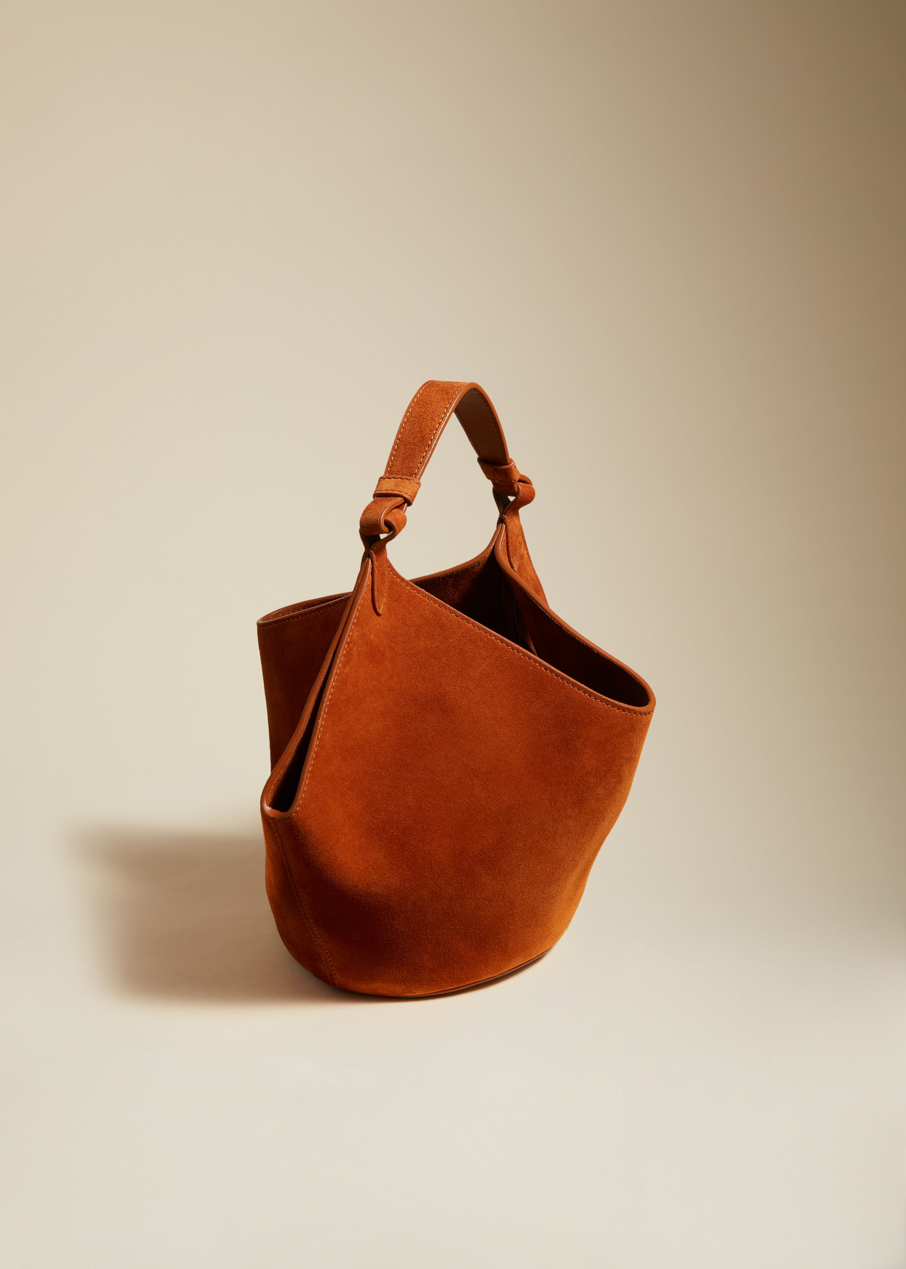 MINI LOTUS BAG IN CARAMEL SUEDE 