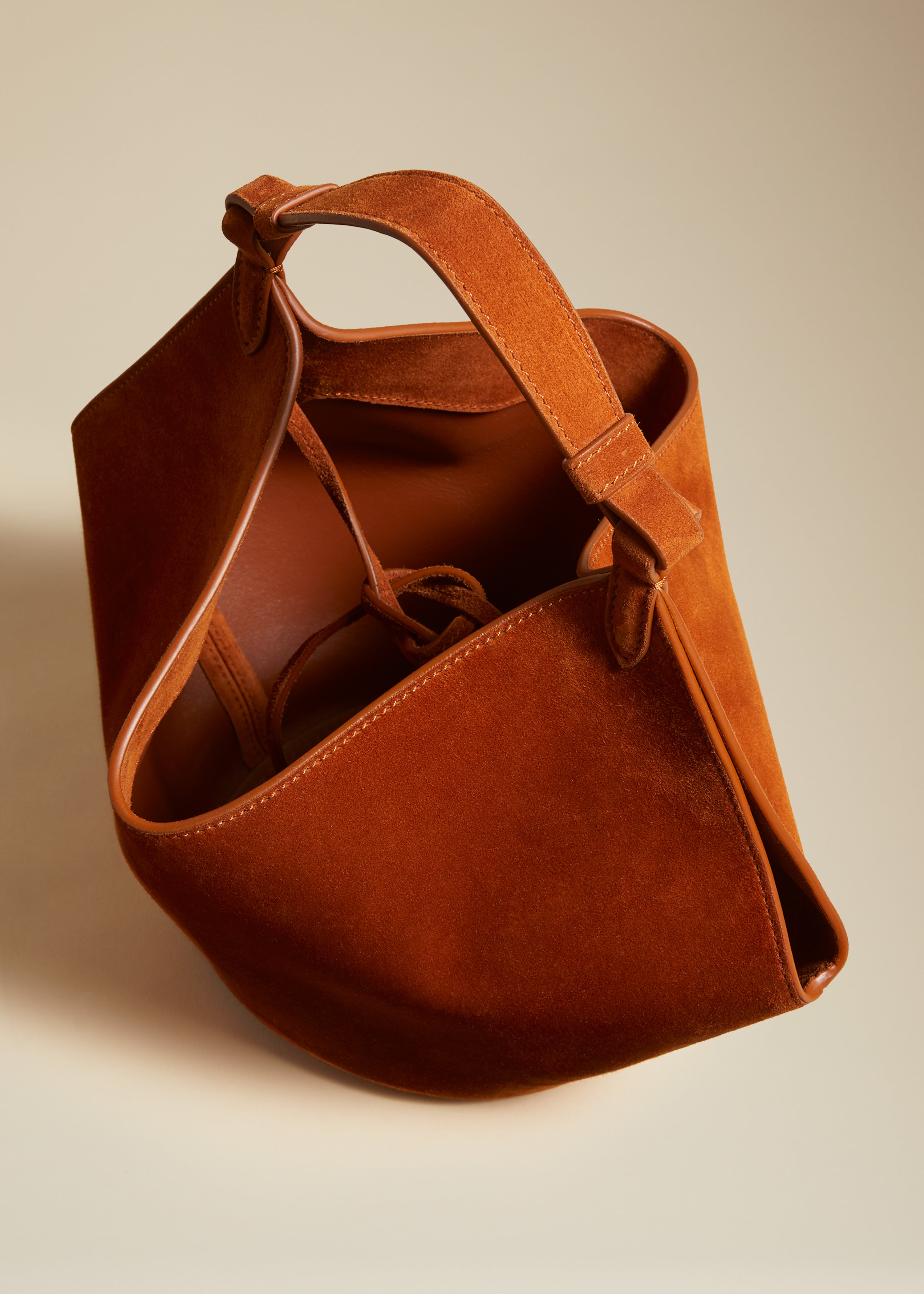 MINI LOTUS BAG IN CARAMEL SUEDE 