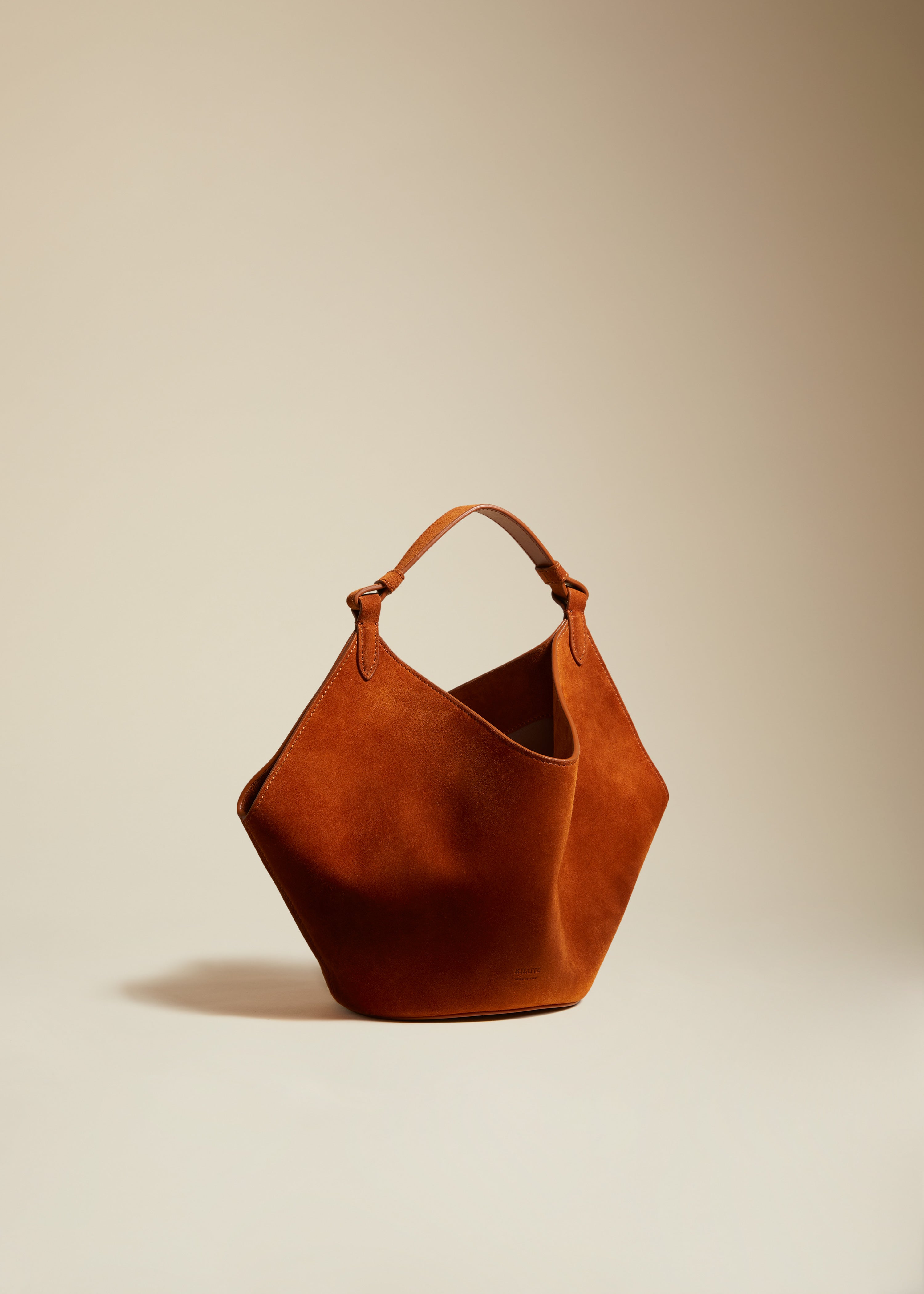 MINI LOTUS BAG IN CARAMEL SUEDE 