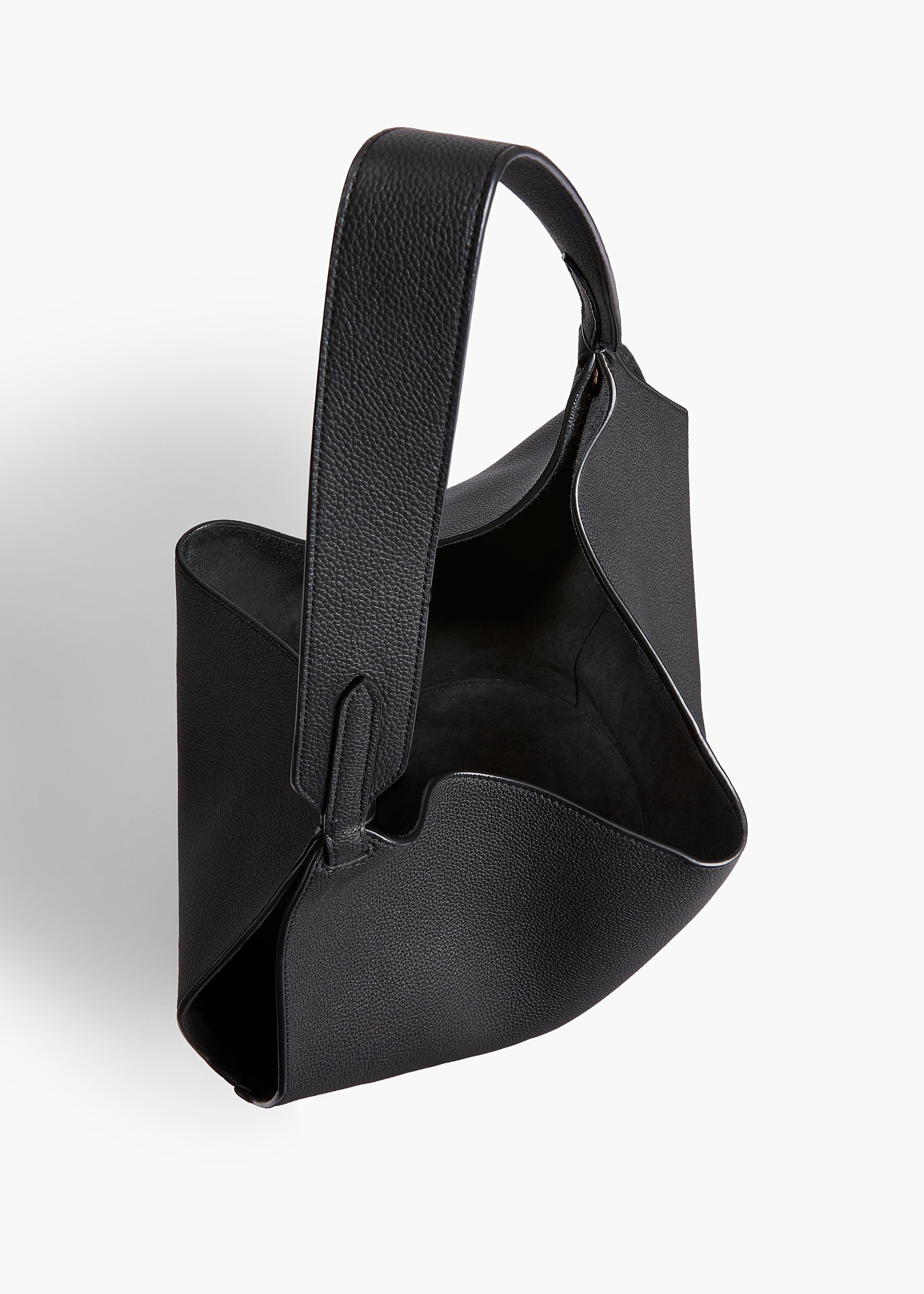 Small Lotus Tote in Black Pebbled Leather