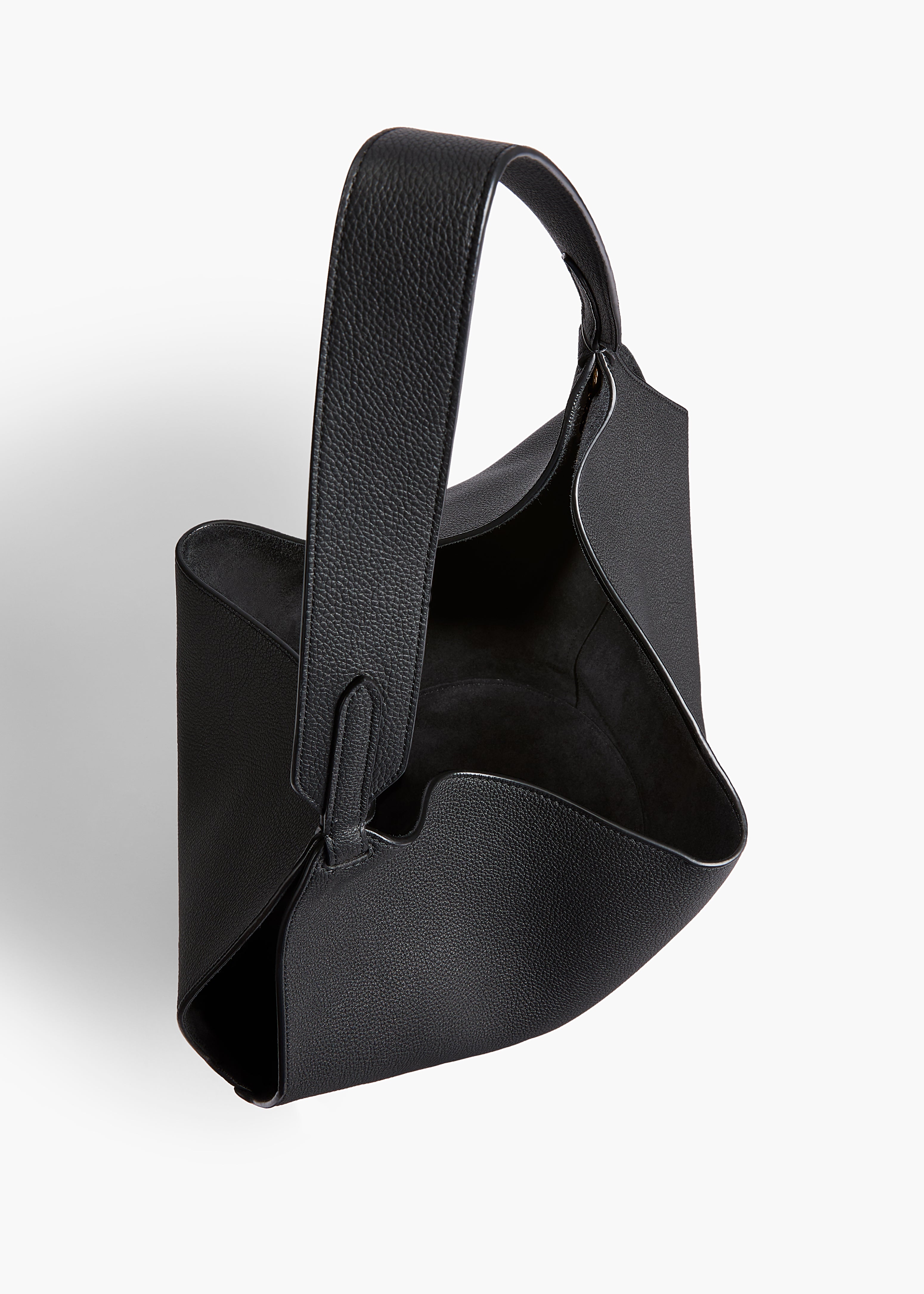 Small Lotus Tote in Black Pebbled Leather OVERHEAD VIEW