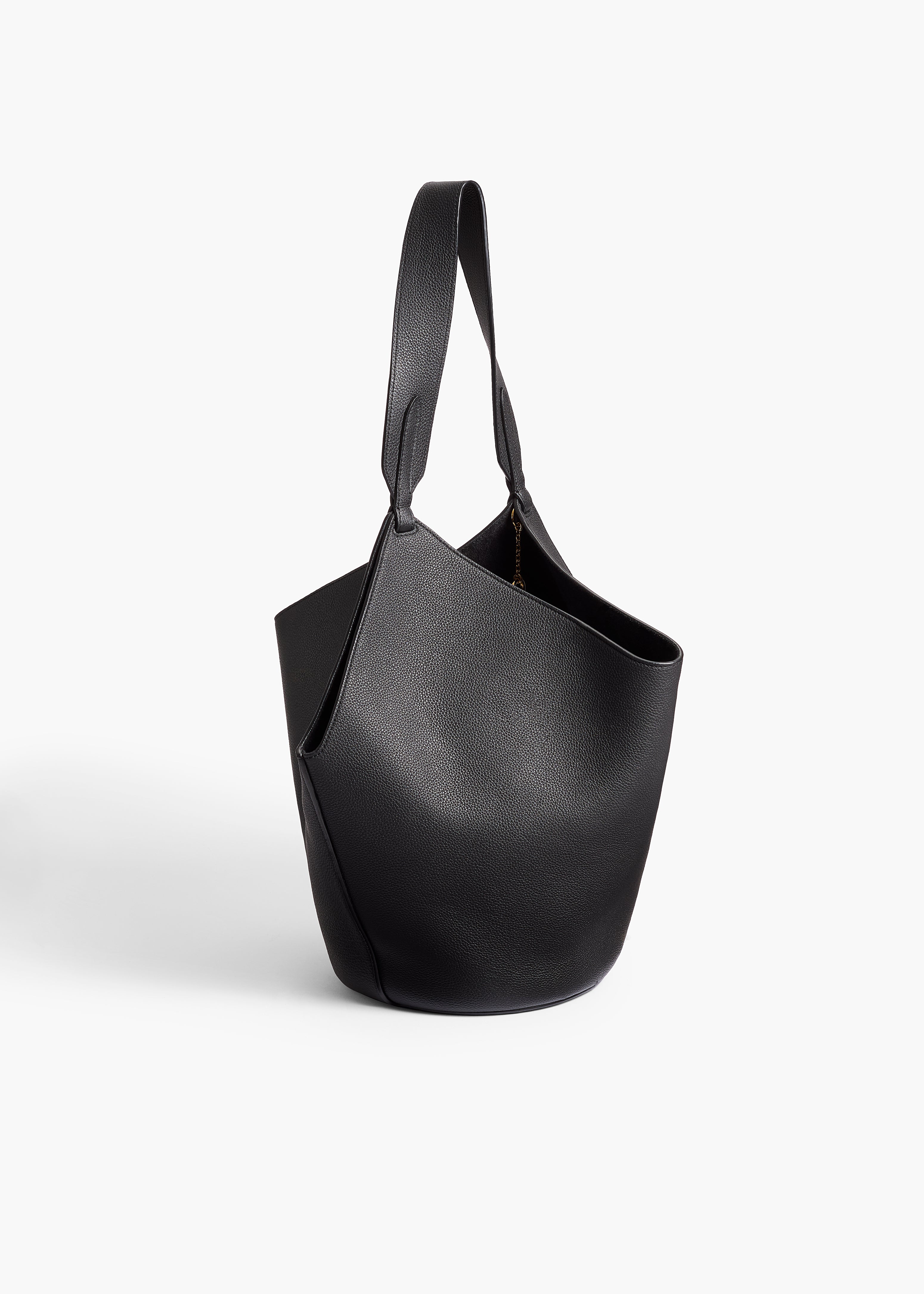 Small Lotus Tote in Black Pebbled Leather