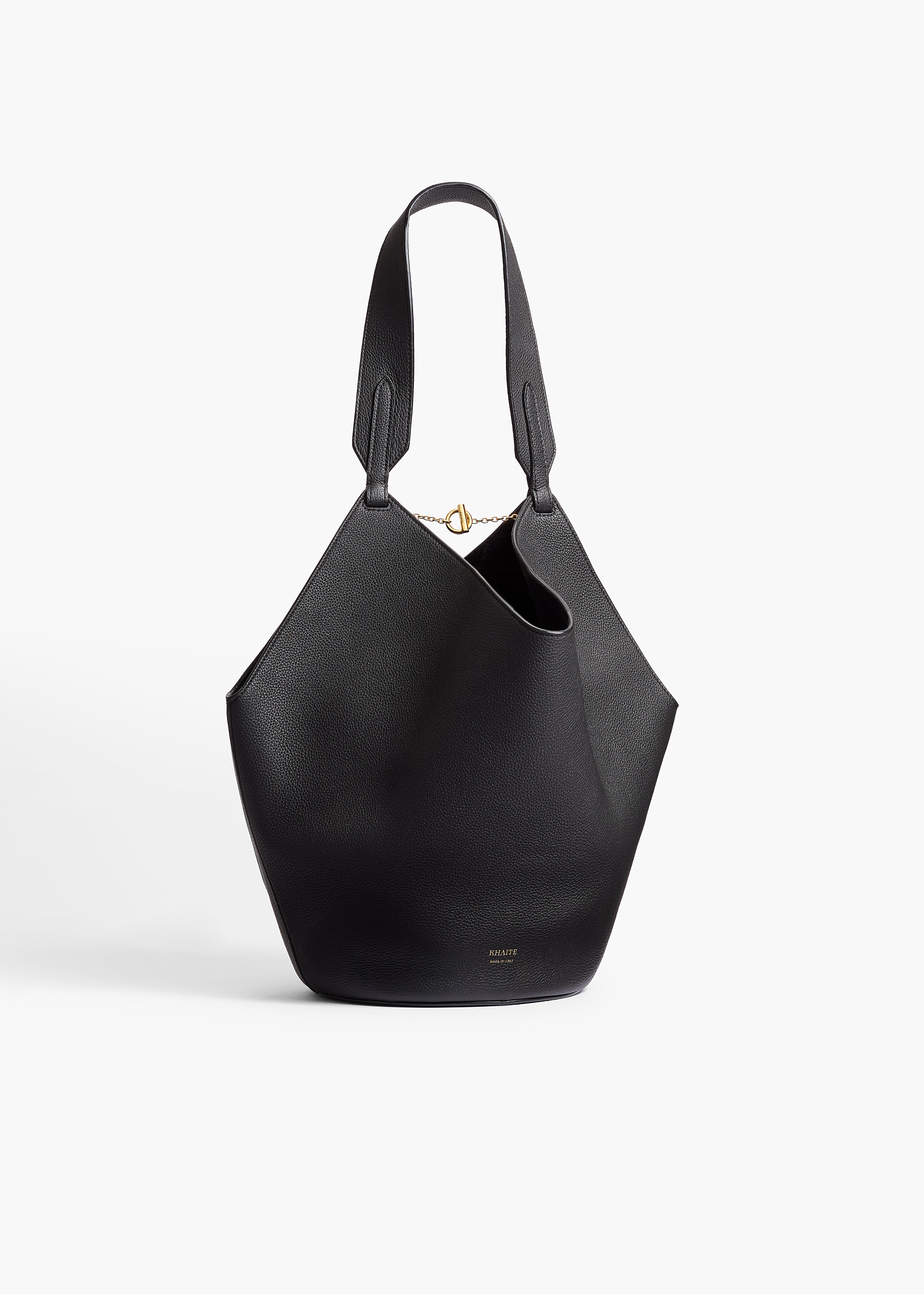 Small Lotus Tote in Black Pebbled Leather