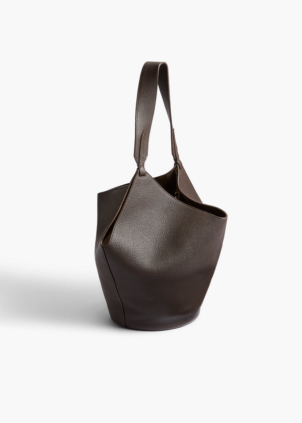 Small Lotus Tote in Dark Brown Pebbled Leather BACK VIEW