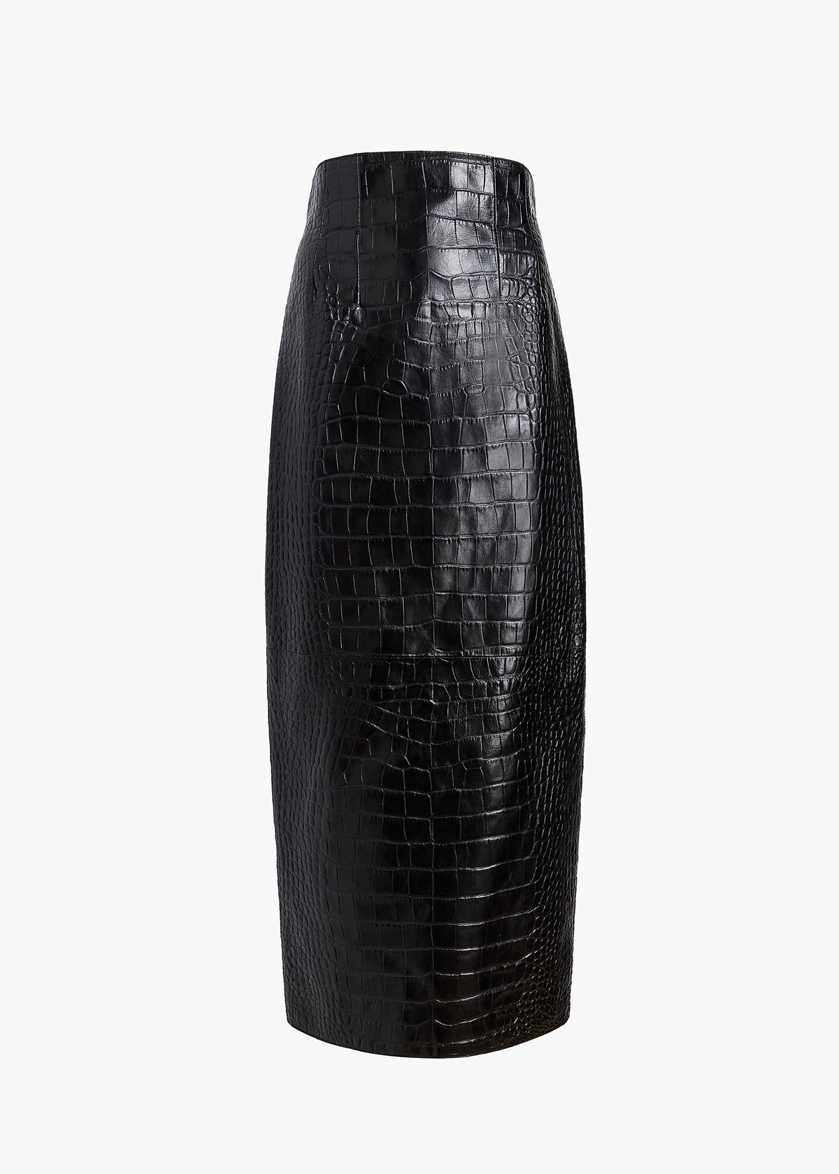 KHAITE  - Loxley Skirt in Black Croc-Embossed Leather