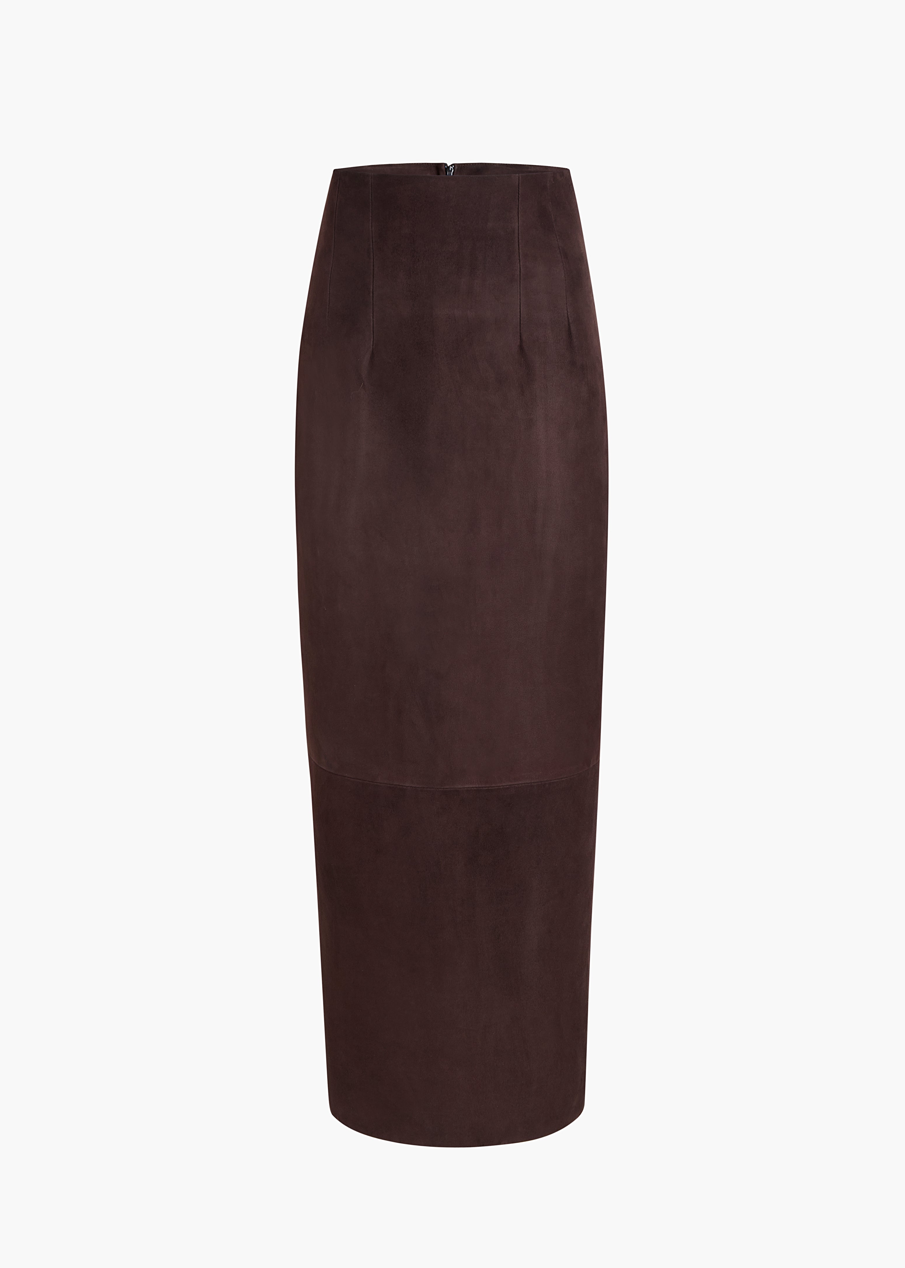 KHAITE - Loxley Skirt in Dark Brown Suede