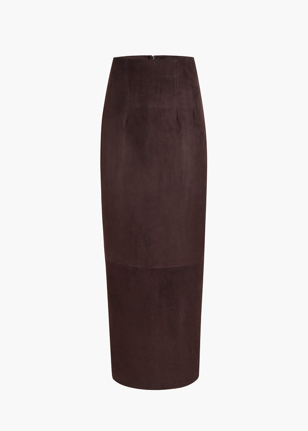 Loxley Skirt in Dark Brown Suede