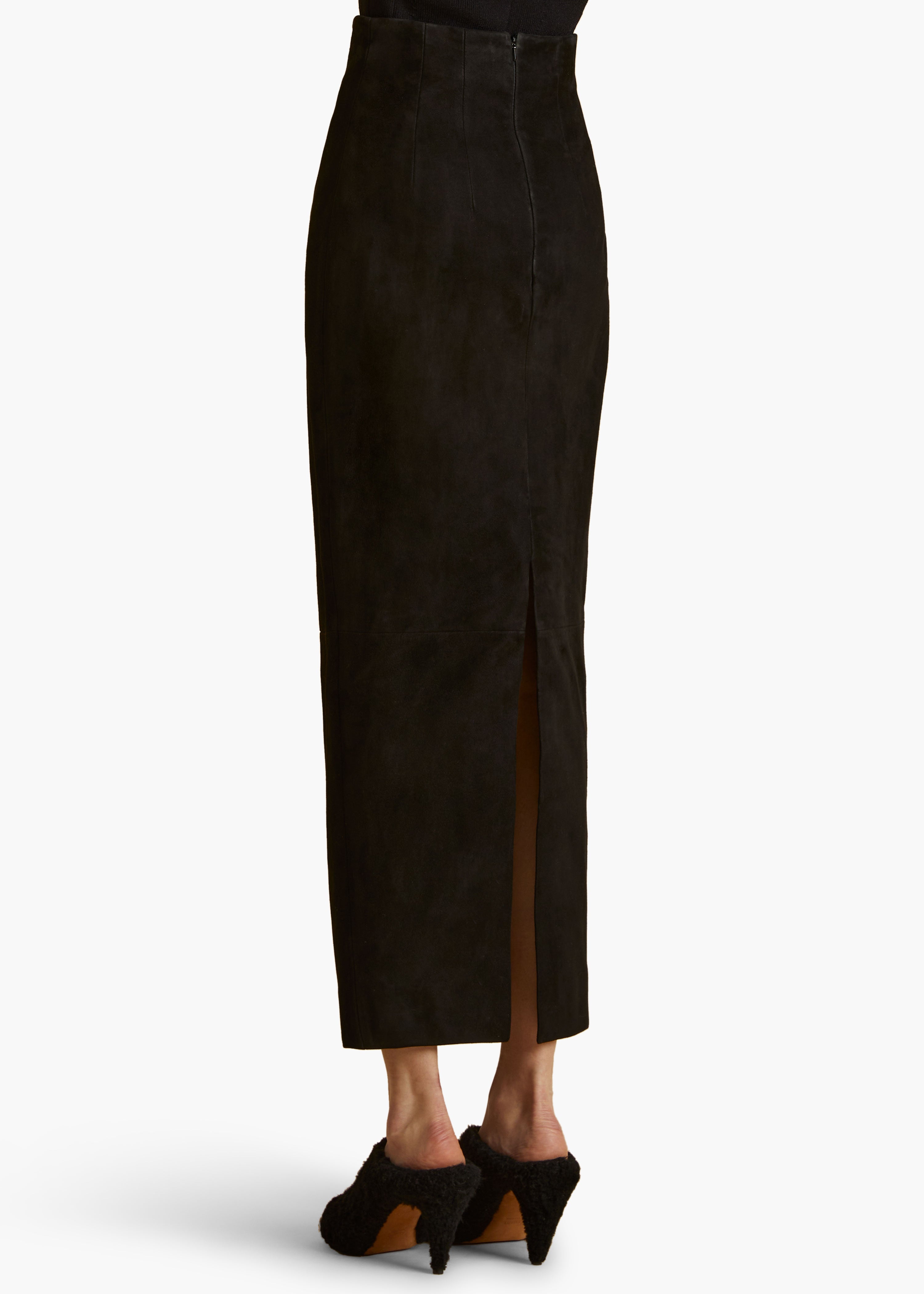 THE LOXLEY SKIRT IN BLACK SUEDE BACK VIEW