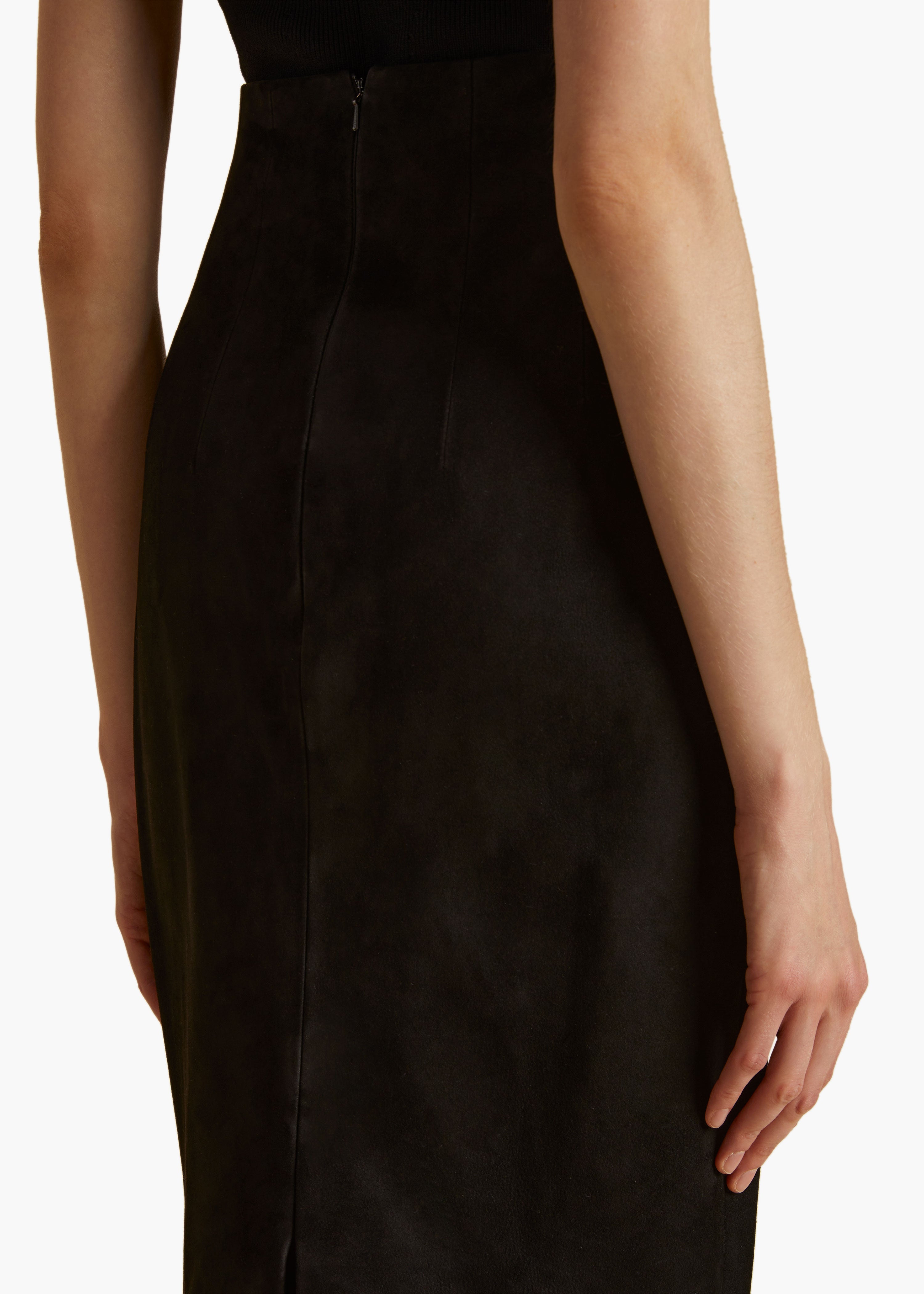 THE LOXLEY SKIRT IN BLACK SUEDE DETAILED VIEW 2