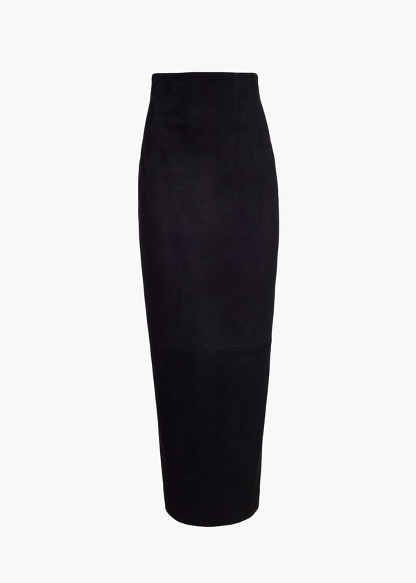 THE LOXLEY SKIRT IN BLACK SUEDE FLAT VIEW