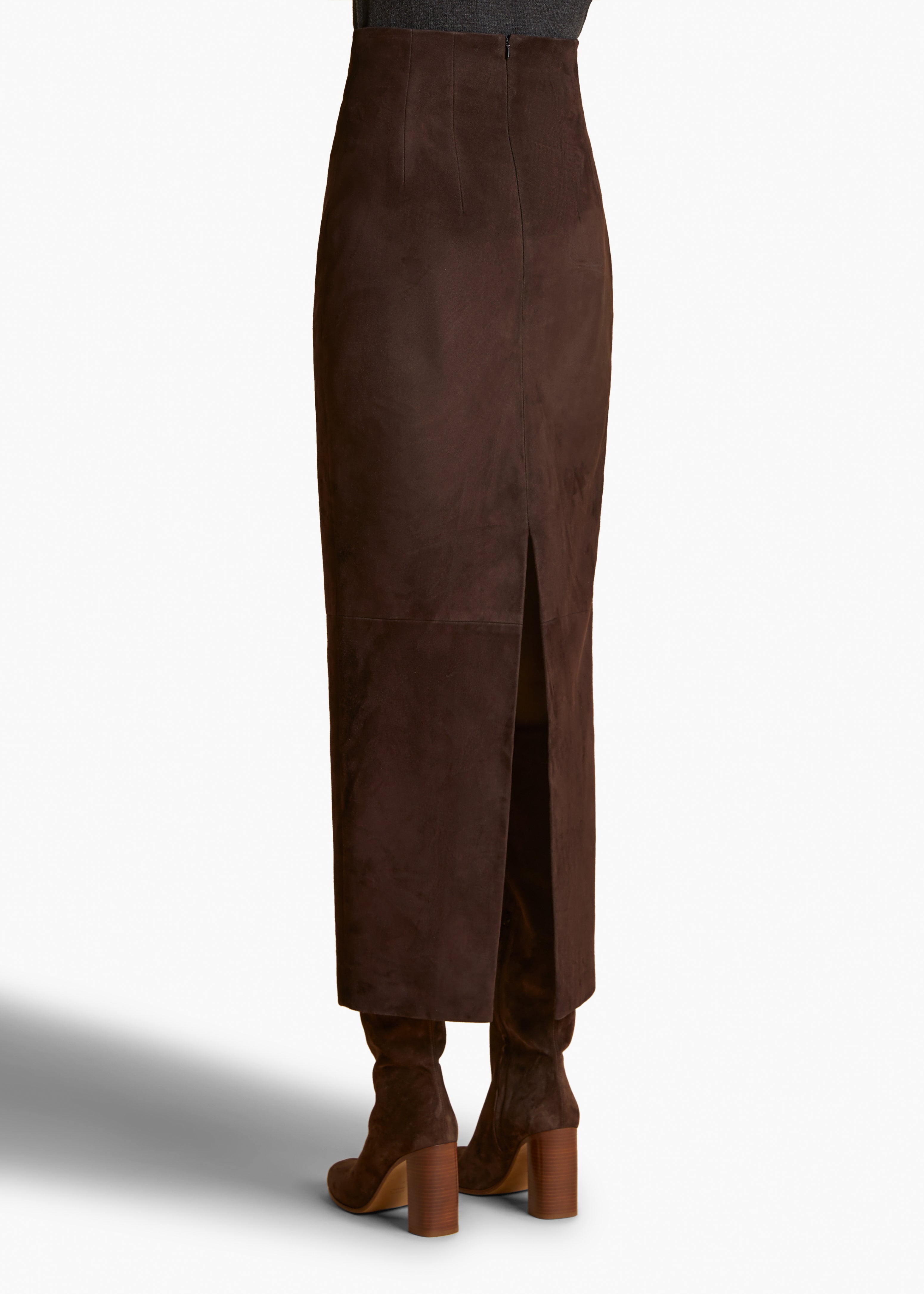 KHAITE - Loxley Skirt in Dark Brown Suede