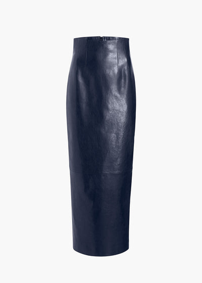 Loxley Skirt in Dark Navy Leather FLAT VIEW