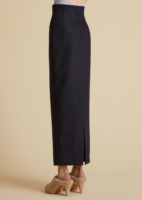 The Loxley Skirt in Navy and White Stripe