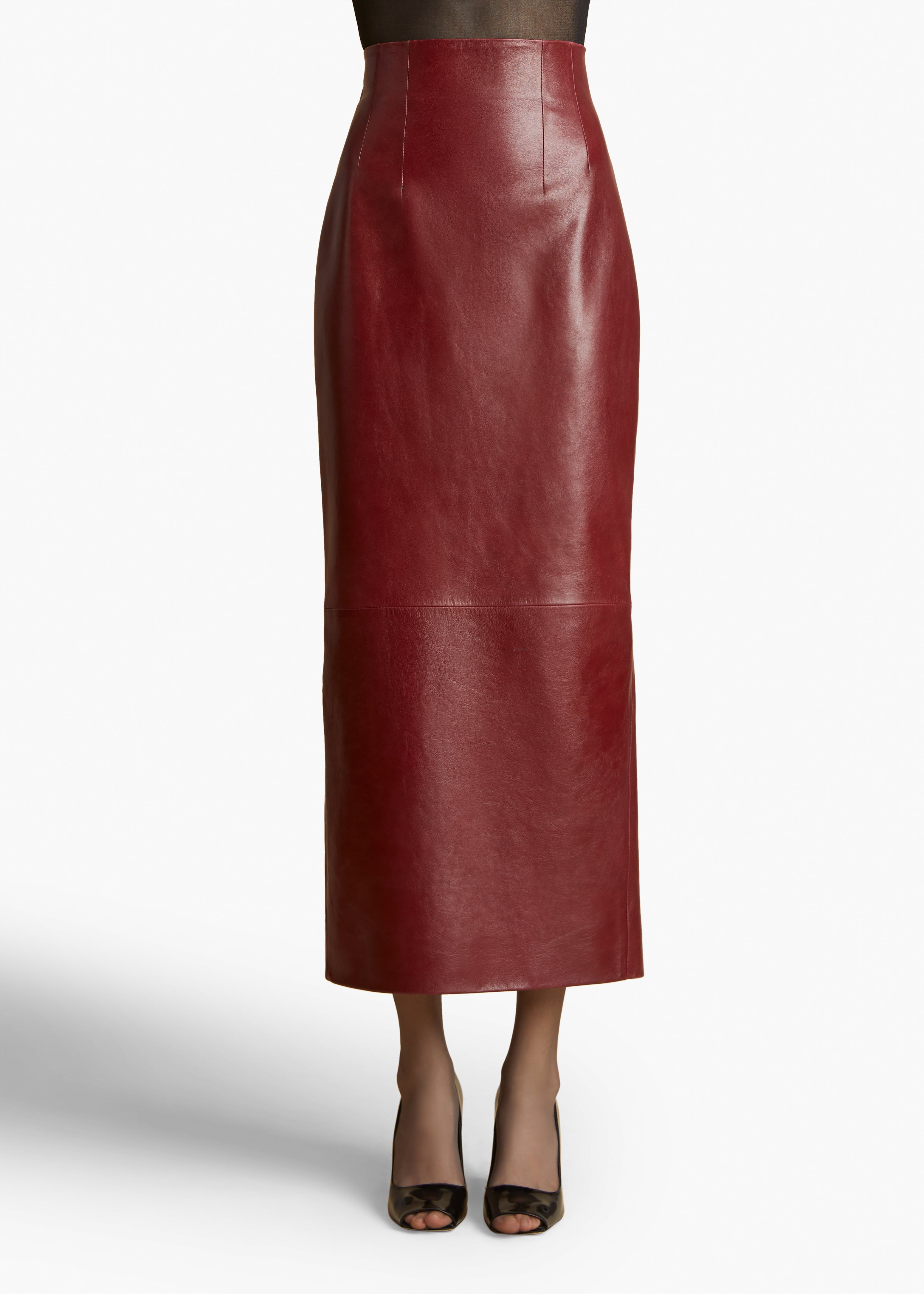 LOXLEY SKIRT IN OXBLOOD LEATHER FRONT VIEW