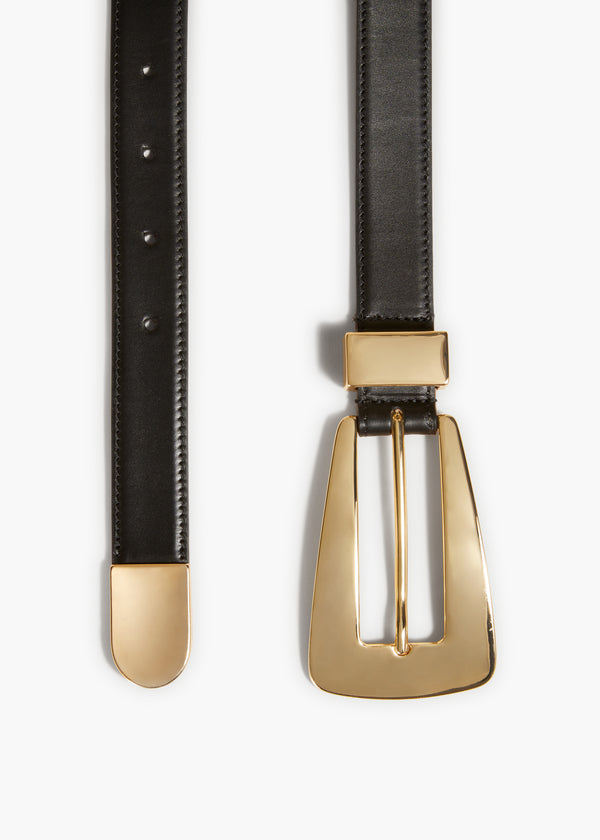 LUCCA BELT IN GOLD AND BLACK CALF LEATHER FLAT VIEW