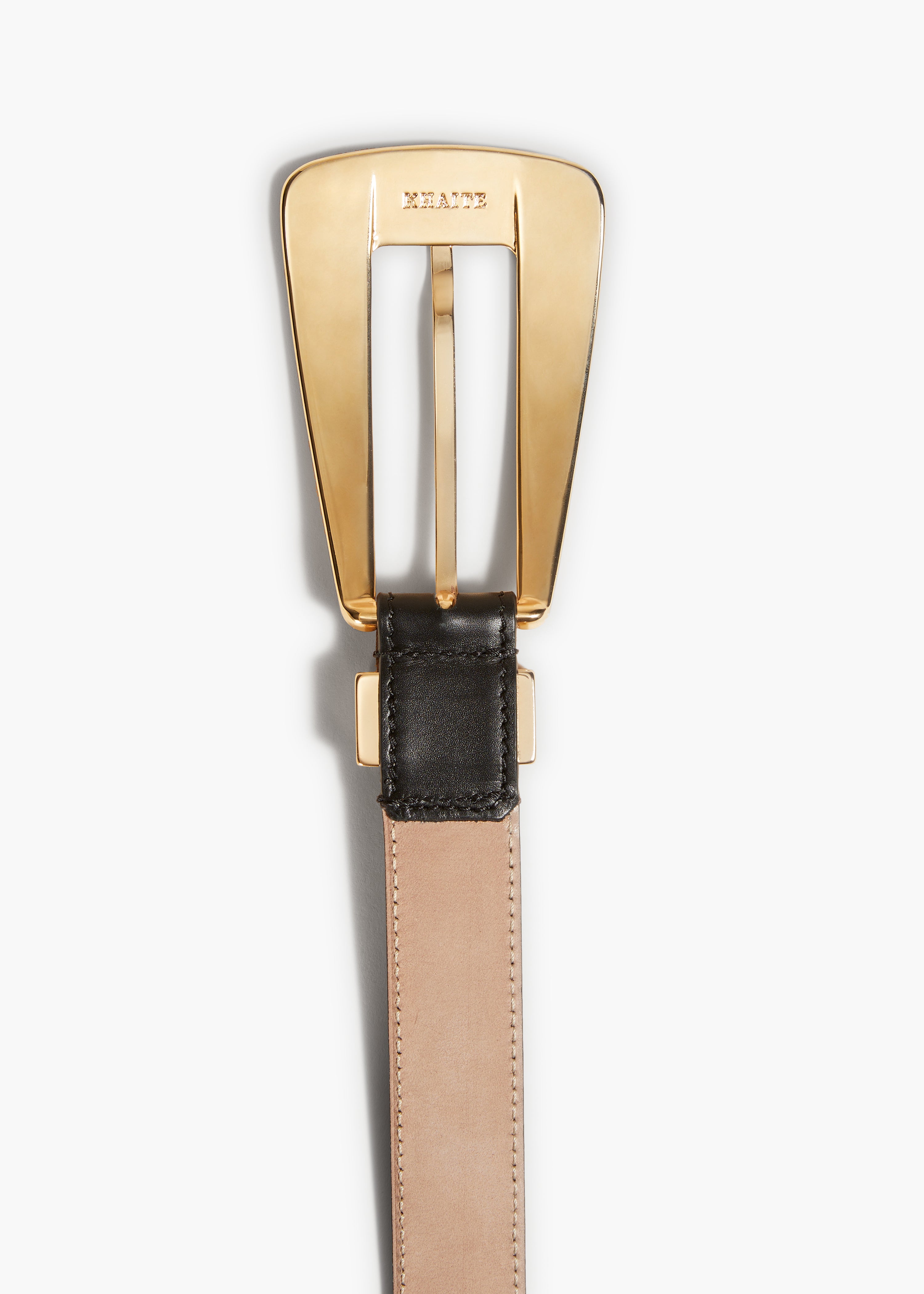 LUCCA BELT IN GOLD AND BLACK CALF LEATHER DETAILED VIEW