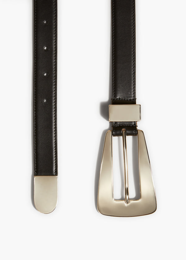 LUCCA BELT IN SILVER AND BLACK CALF LEATHER FLAT VIEW