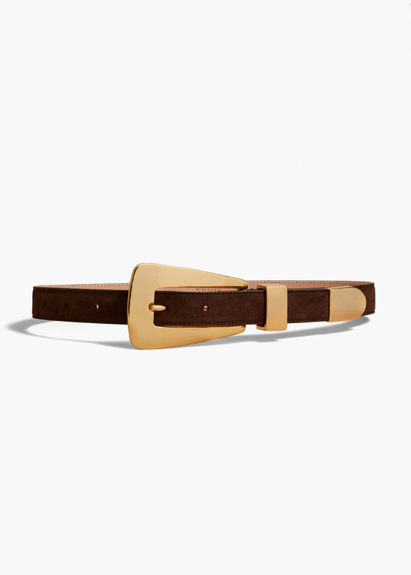 Lucca Belt in Coffee Suede with Gold MAIN SHOT