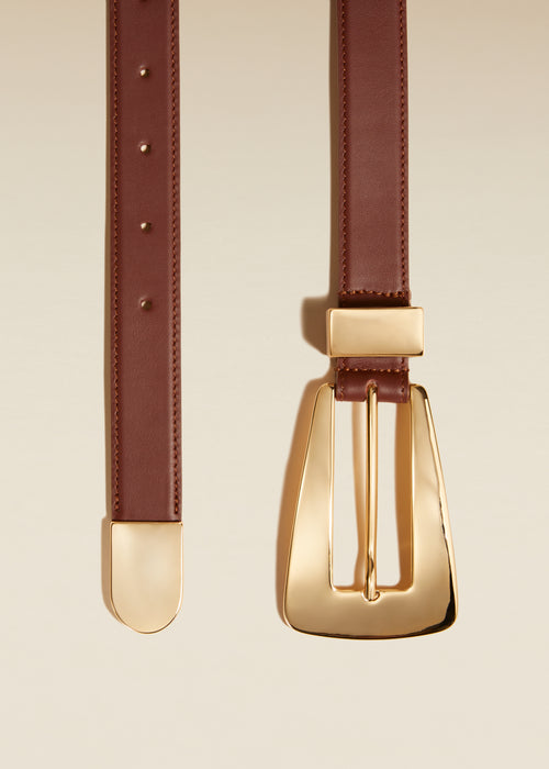 The Lucca Belt in Dark Brown Leather with Gold