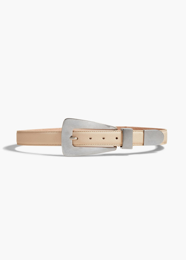 Lucca Belt in Dark Ivory Pebbled Leather with Antique Silver