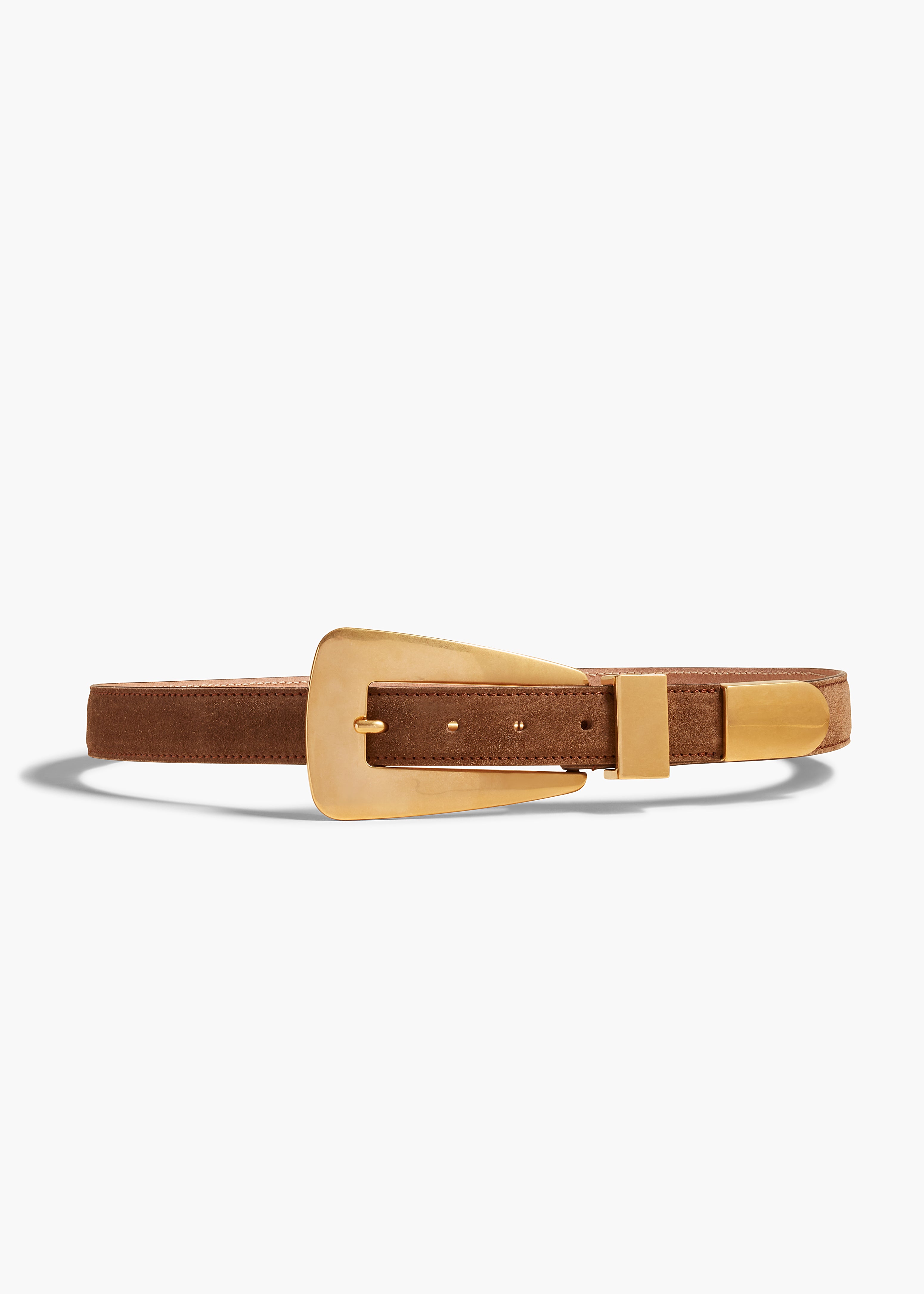 LUCCA BELT IN GOLD AND MUD SUEDE FRONT VIEW