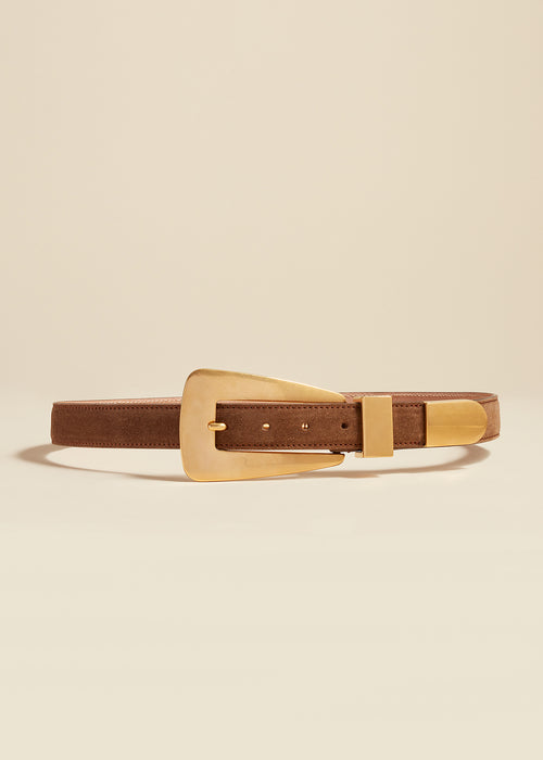 The Lucca Belt in Mud Suede with Antique Gold