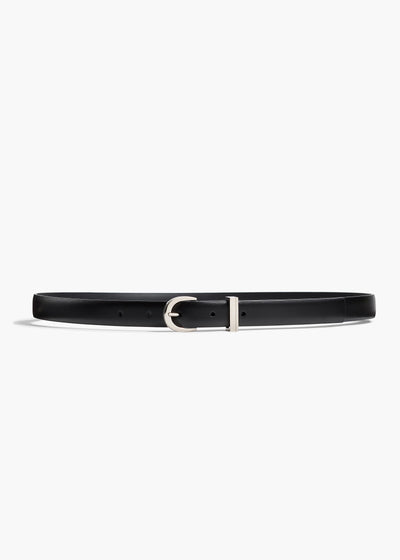 Luna Belt in Black Leather with Silver FLAT VIEW
