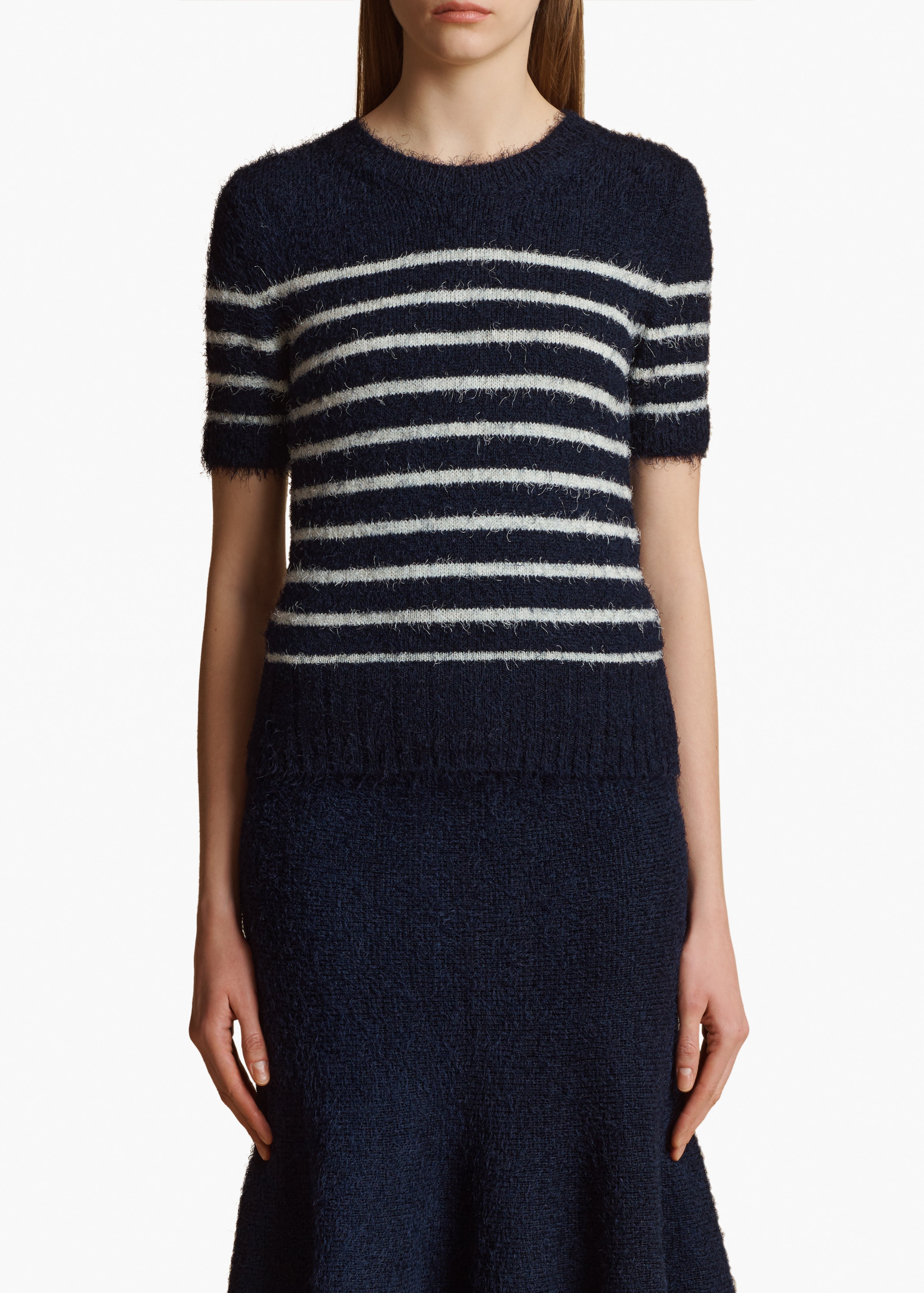 LUPHIA SWEATER IN NAVY CREAM STRIPE FRONT VIEW