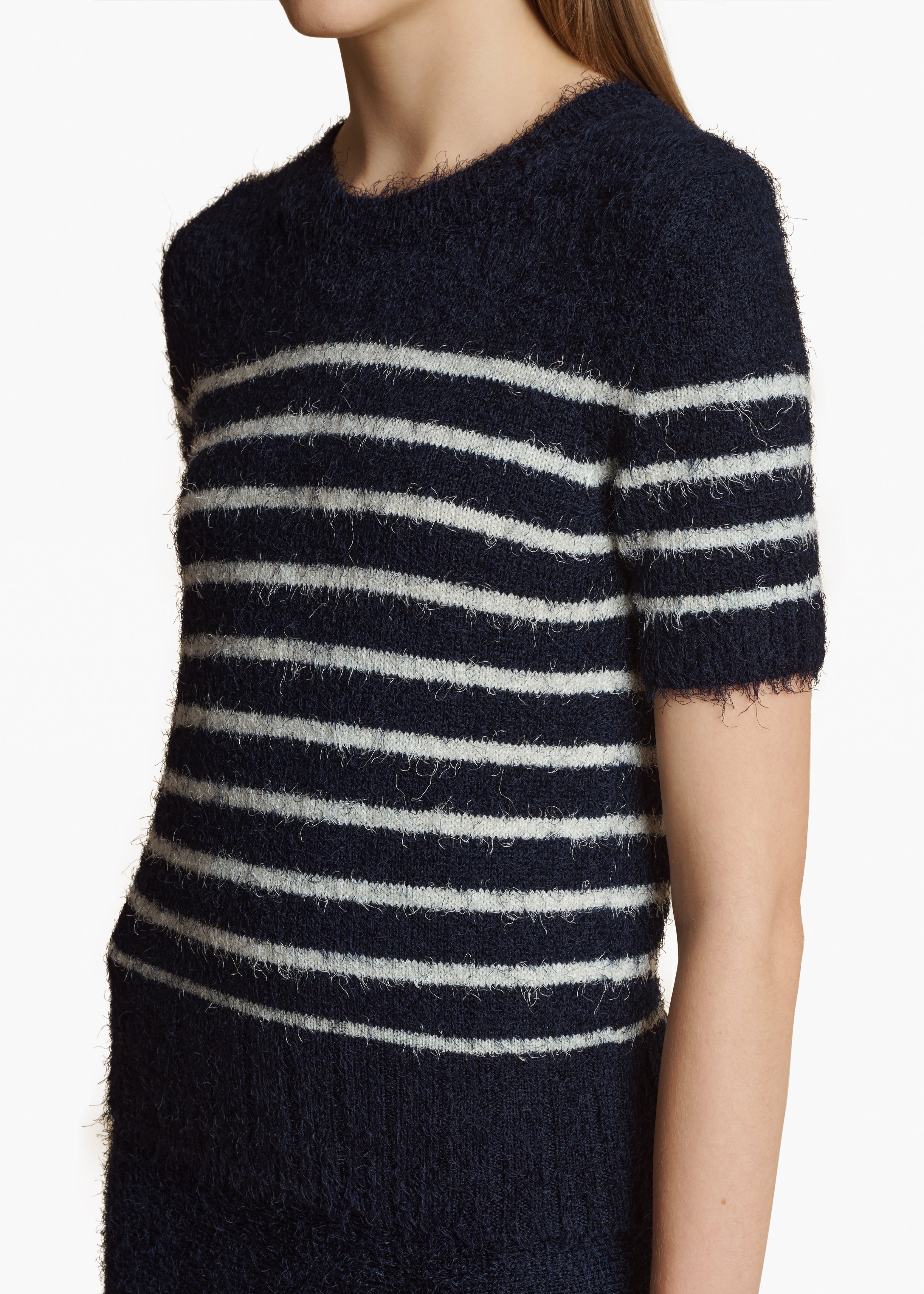 LUPHIA SWEATER IN NAVY CREAM STRIPE DETAILED VIEW 1