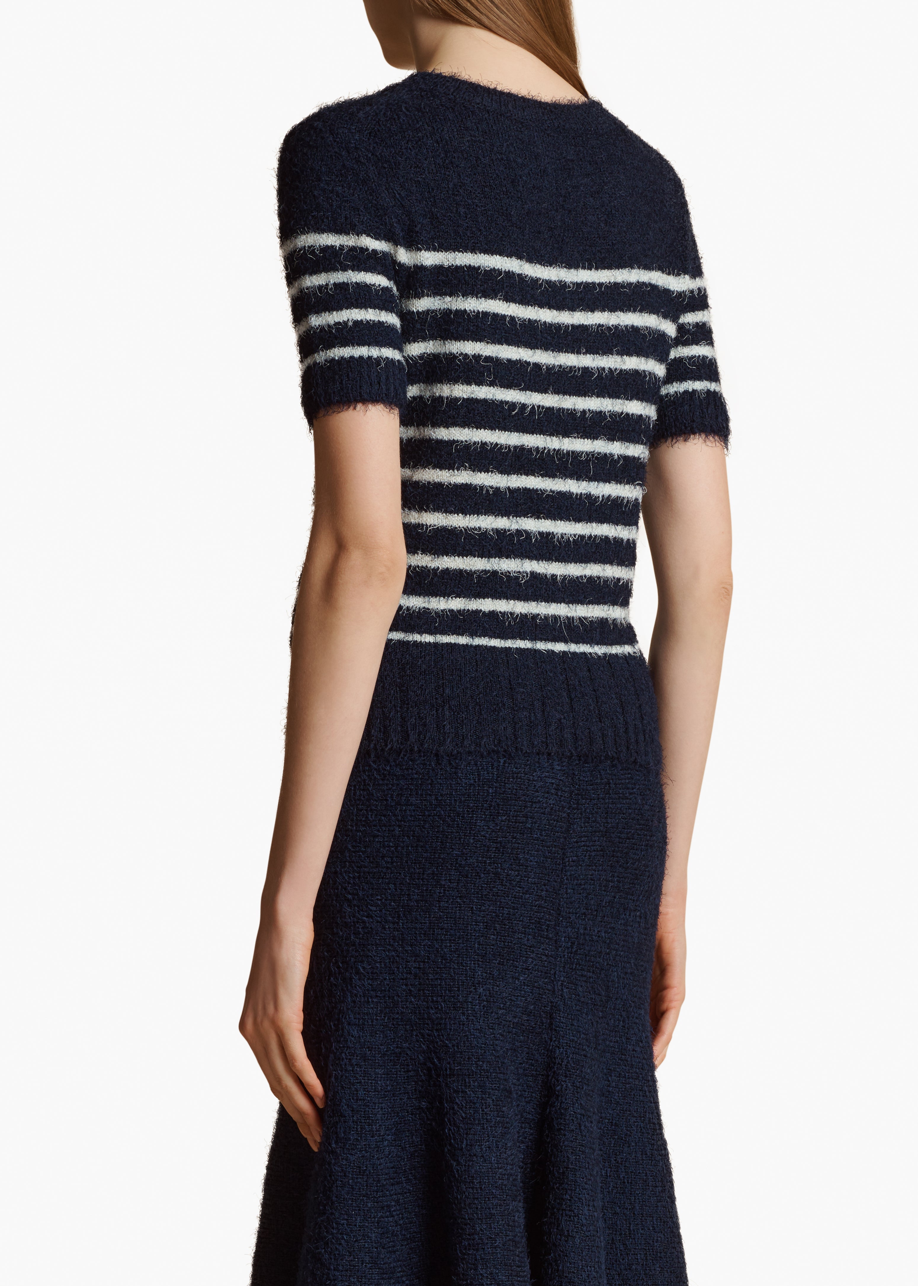 LUPHIA SWEATER IN NAVY CREAM STRIPE BACK VIEW