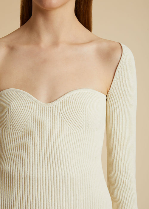 Sweetheart Neckline Ribbed Knit, Ivory