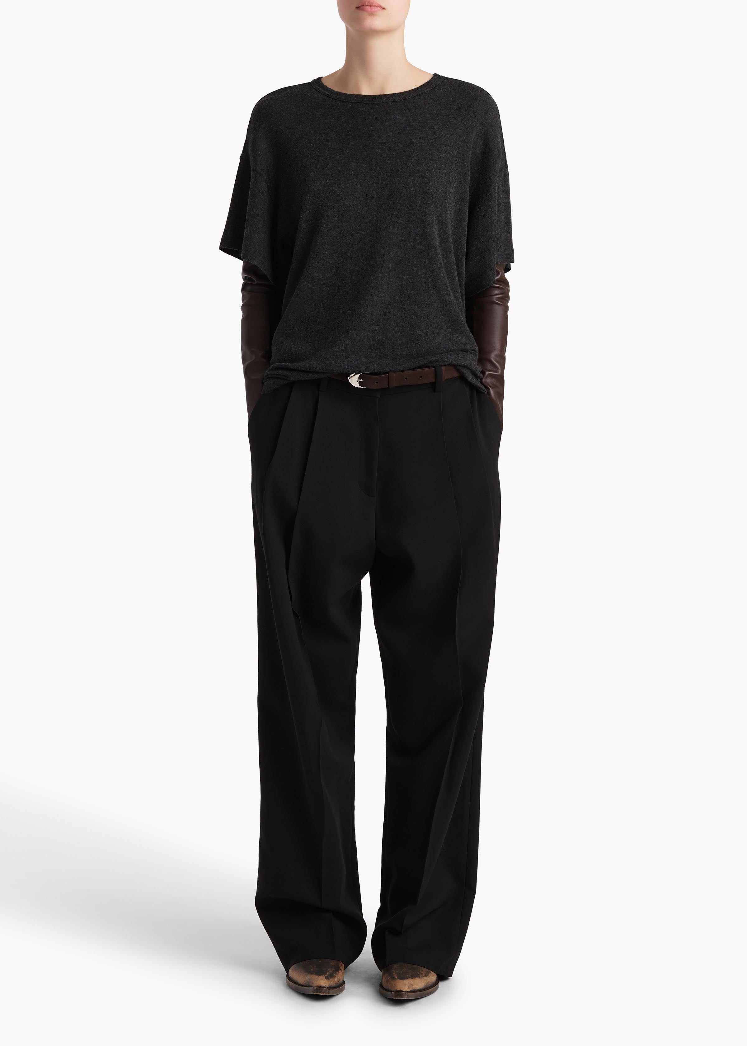 Maeve T-Shirt in Charcoal Silk Cashmere Jersey