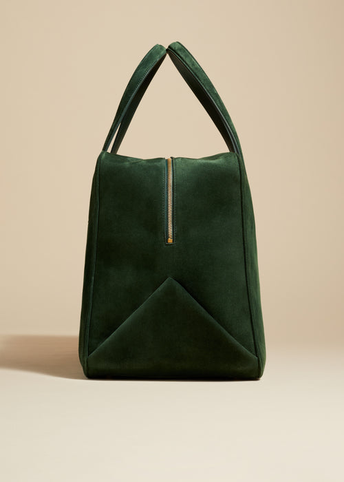 The Large Maeve Weekender Bag in Dark Olive Suede