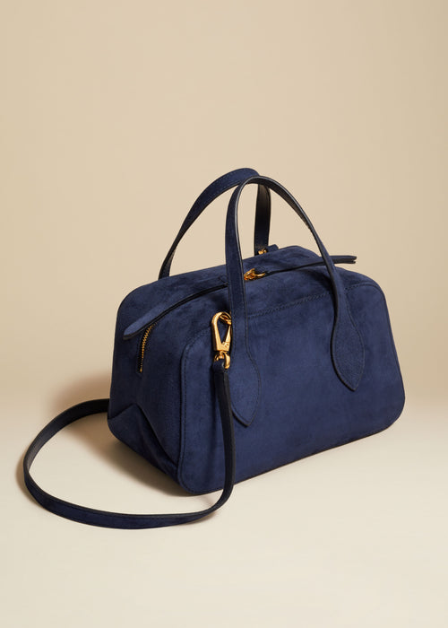 Navy Blue Designer Bag | Suede Handbags - Qisabags