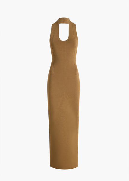 KHAITE Mahi Dress in Carob - Brown Designer Dress - Size: L