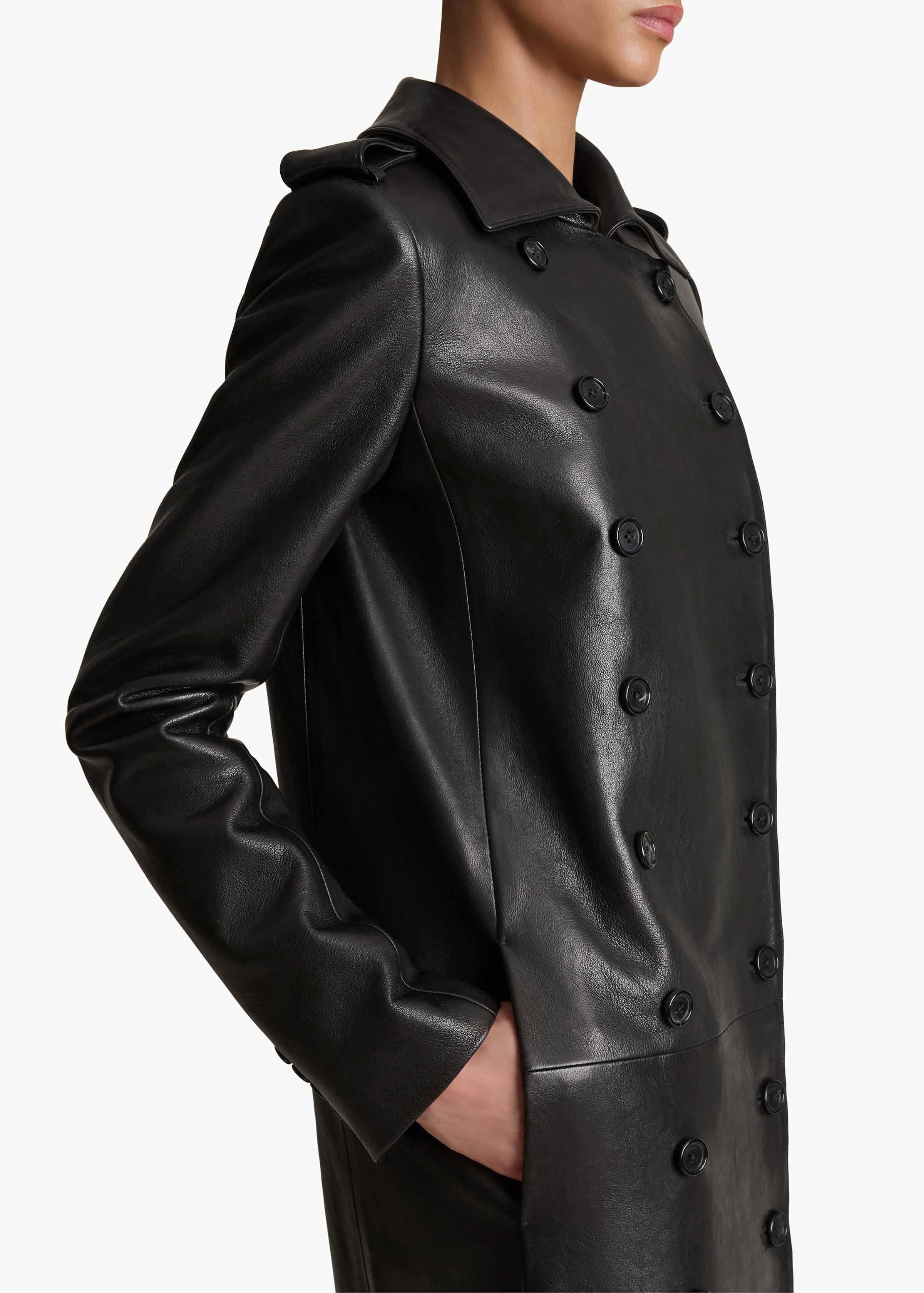 Mallory Coat in Black Leather DETAILED VIEW 2