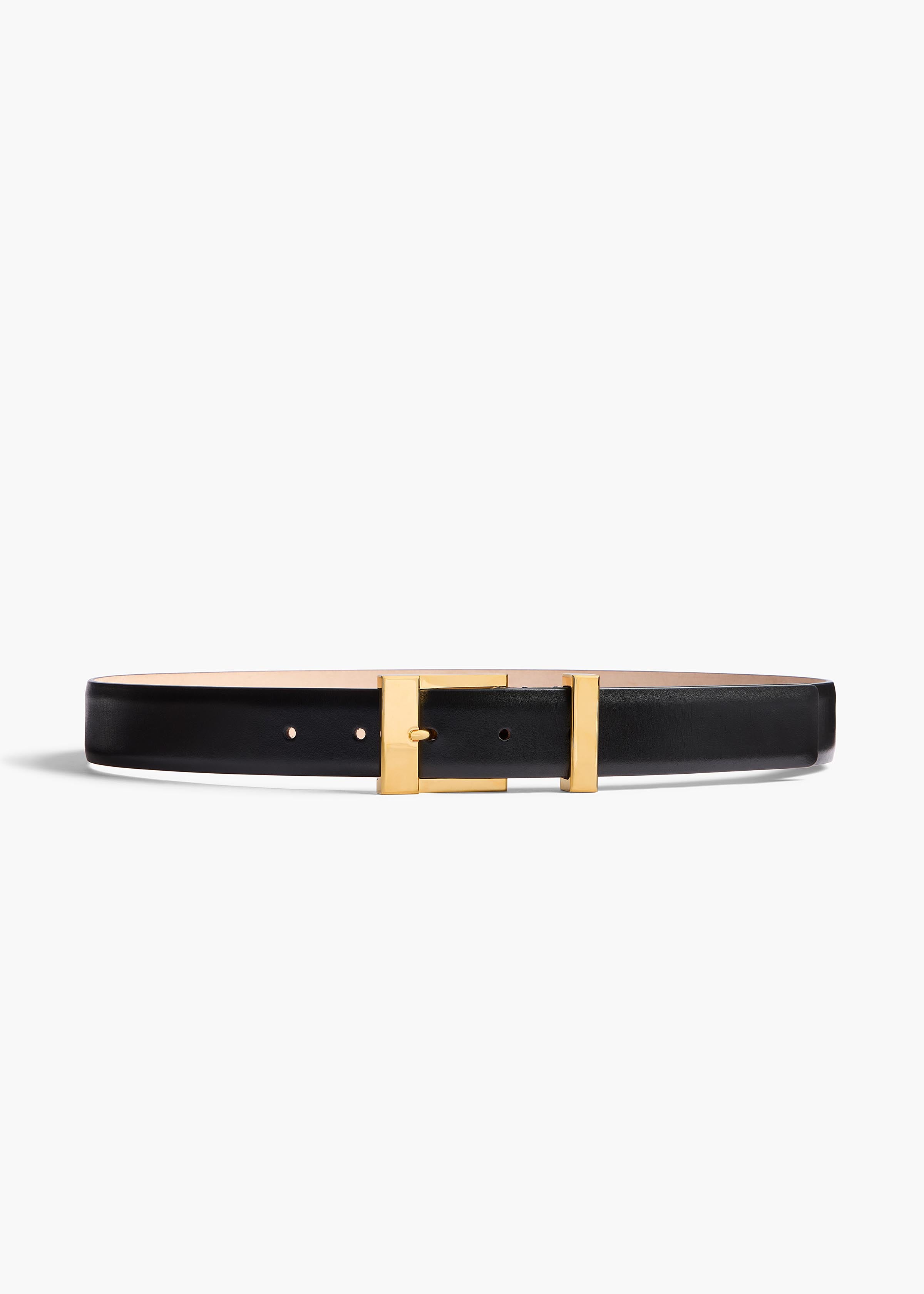 Medium Manhattan Belt in Black Leather with Gold