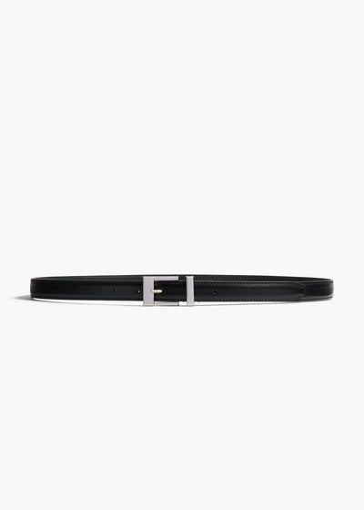 Manhattan Belt in Black Leather with Silver FLAT VIEW