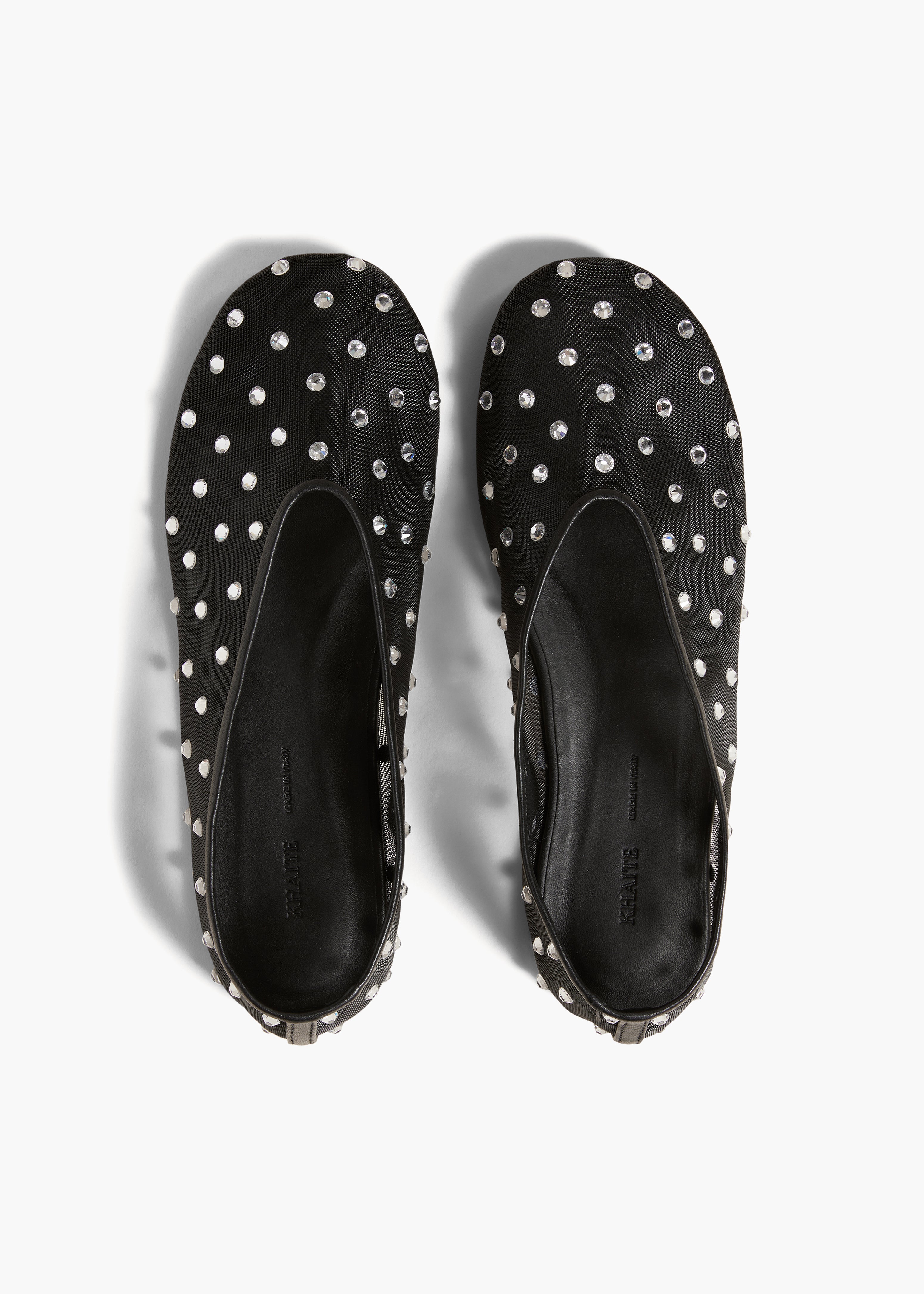 KHAITE LLC - Marcy Flat in Black Mesh with Crystals