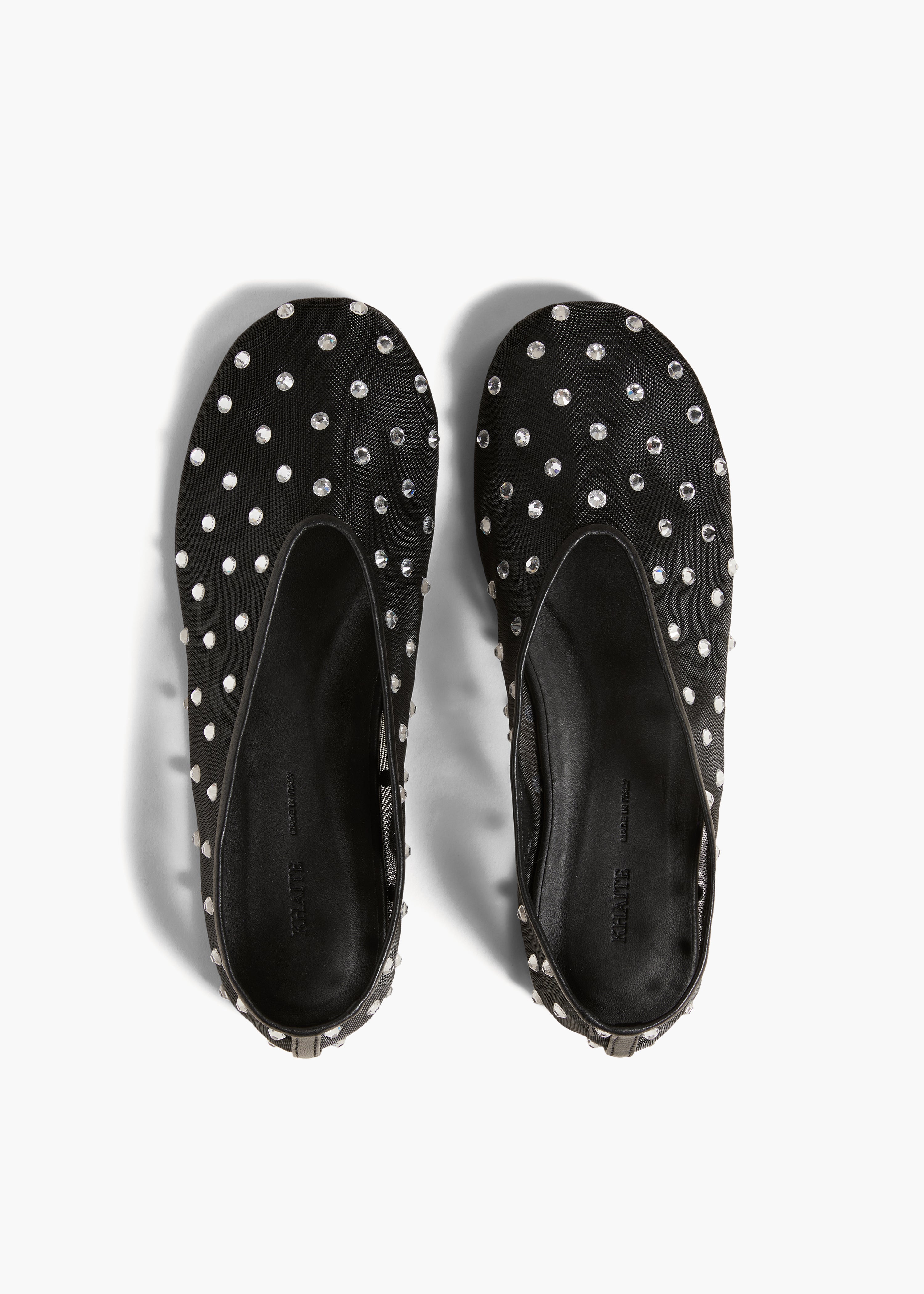 KHAITE - Marcy Flat in Black Mesh with Crystals