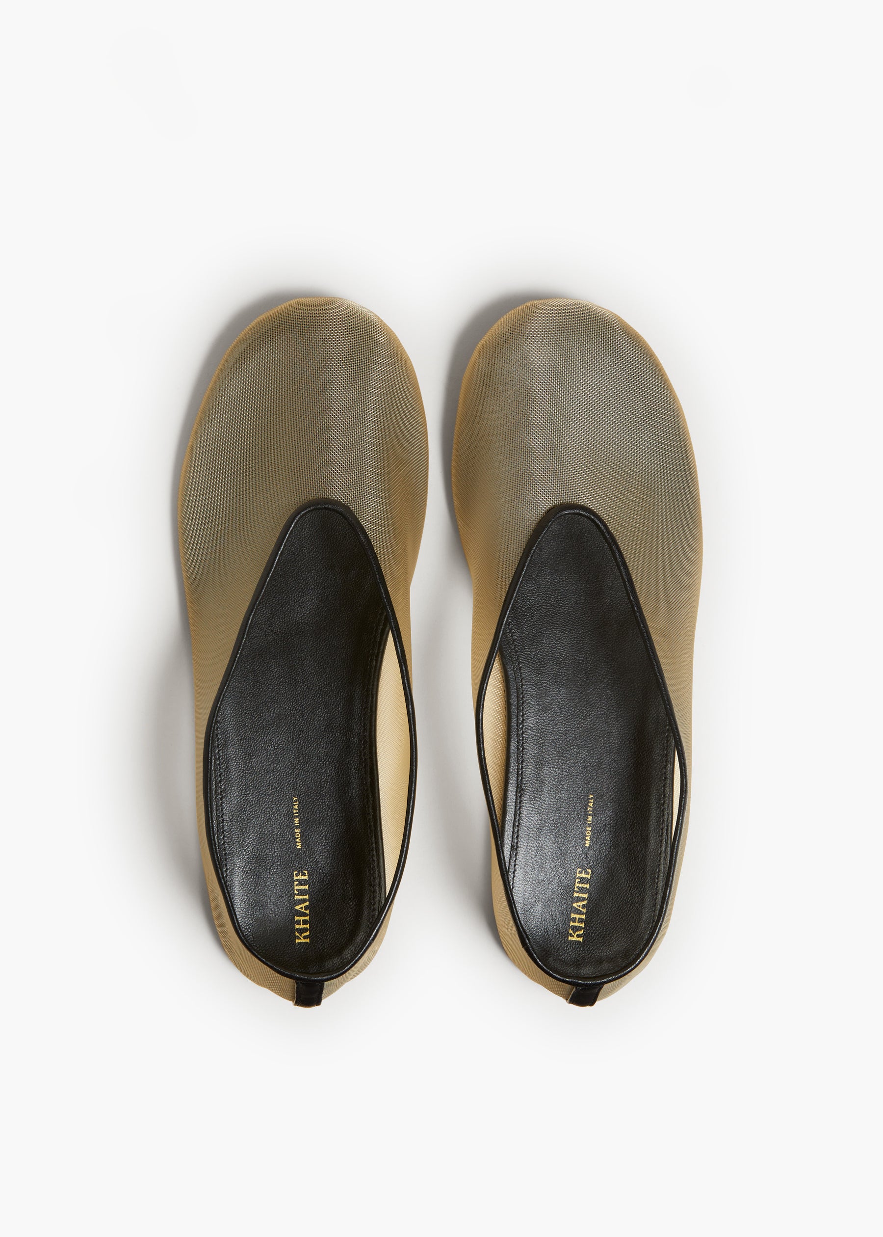 MARCY FLAT IN BLACK LEATHER WITH BEIGE MESH OVERHEAD VIEW