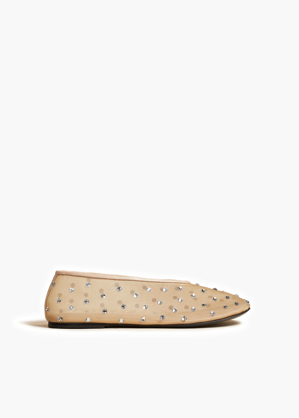 Marcy Flat in Beige Mesh with Crystals