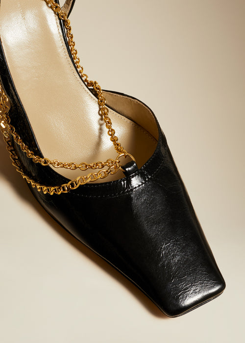 The Marfa Slingback Sandal in Black Crinkled Leather