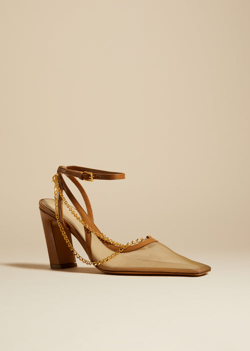 The Marfa Slingback Pump in Beige Mesh and Nougat Leather